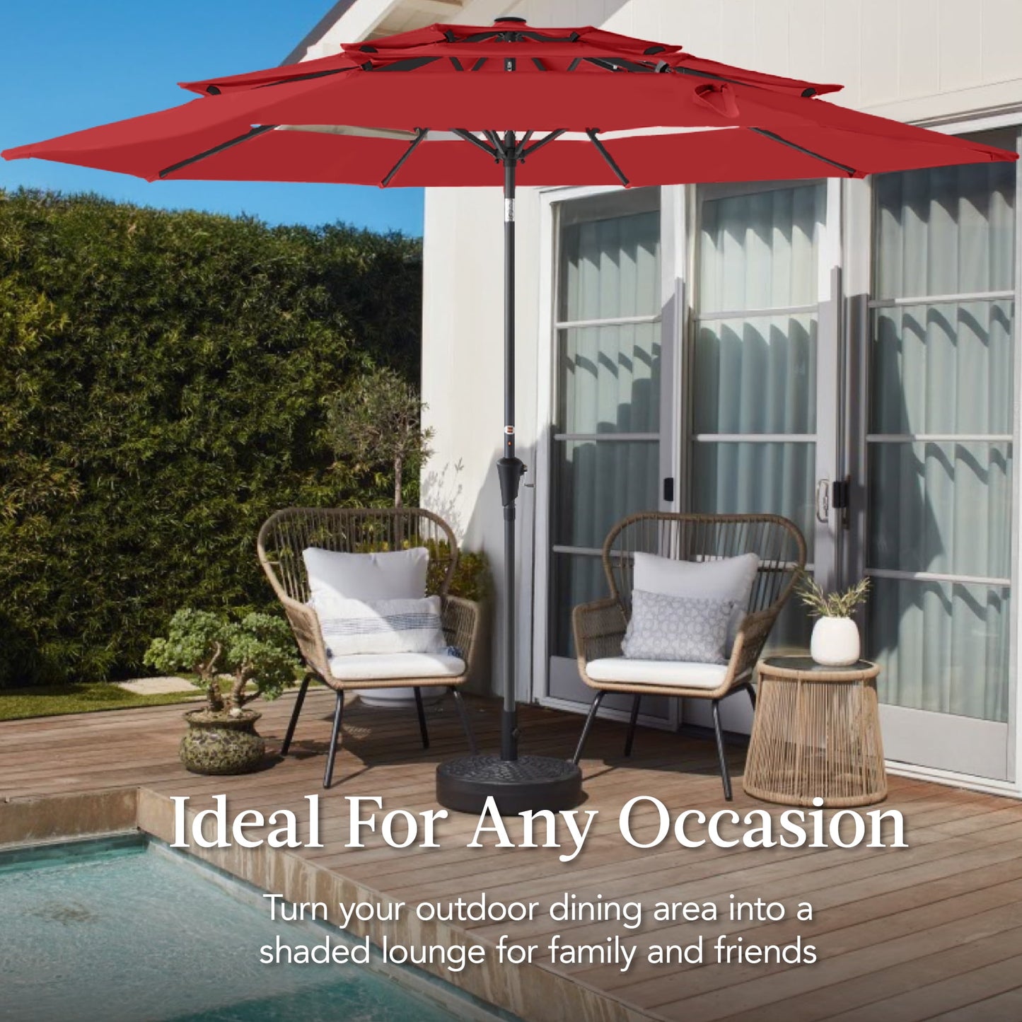 Best Choice Products 10ft 3-Tier Patio Umbrella, Market Sun Shade w/ Tilt Adjustment, Easy Crank - Red
