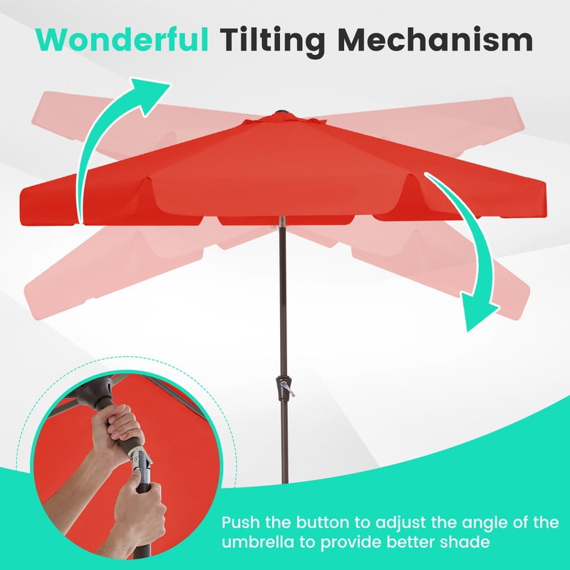 JUSTLET 10 FT Outdoor Patio Umbrella with Push Button Tilt and Crank Sysytem, Round Umbrella for Garden, Poolside, Deck and Backyard, Orange