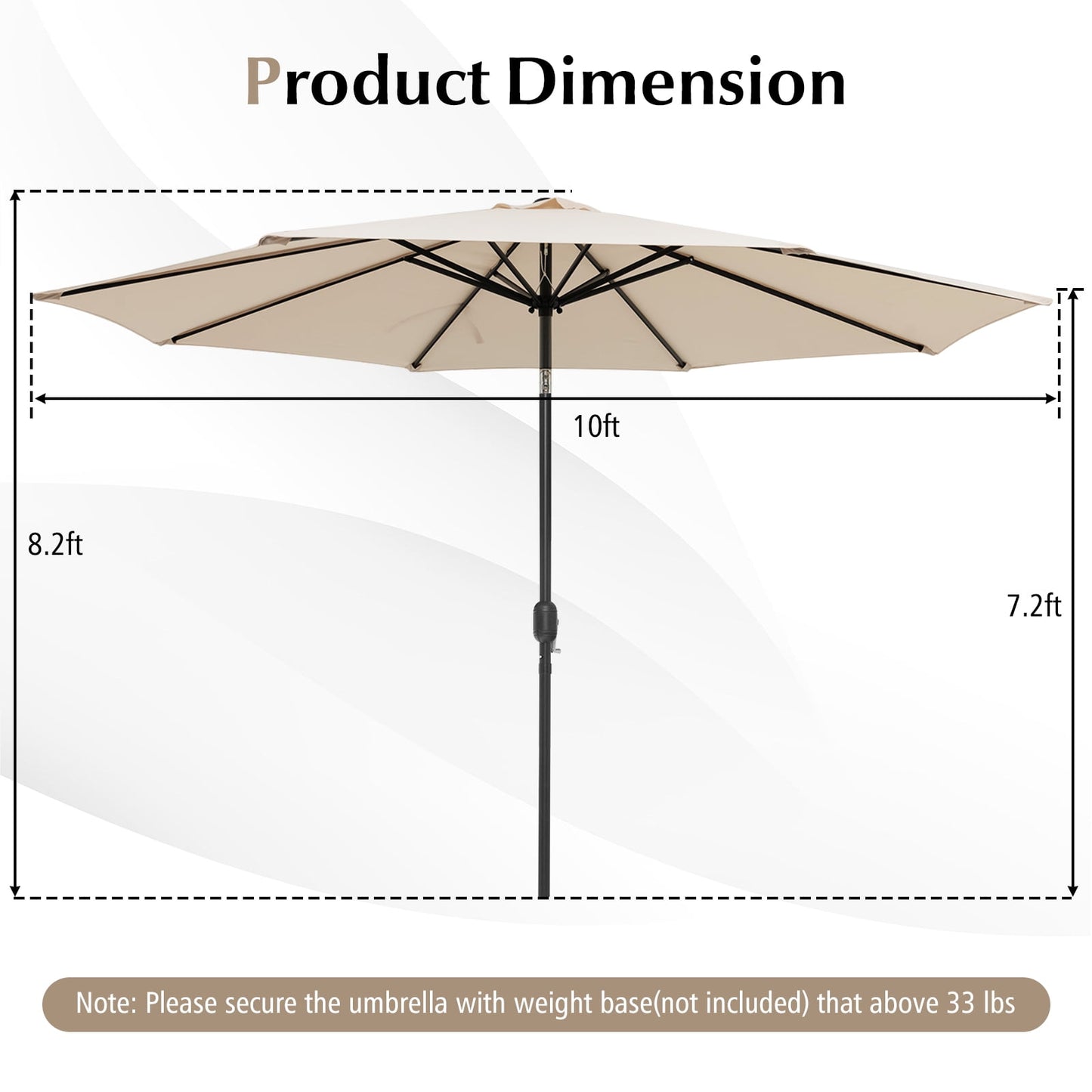 Costway Outdoor Heavy Duty Market Umbrella with Tilt Mechanism Crank Handle 8 Sturdy Ribs
