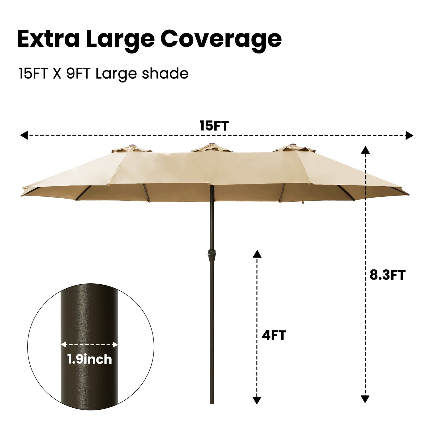 Greforg 15FT Triple Outdoor Patio Umbrella with Base Included & Vented Canopy, Waterproof & UV Protection, Ideal for Garden, Deck, Poolside, and Restaurant Beige