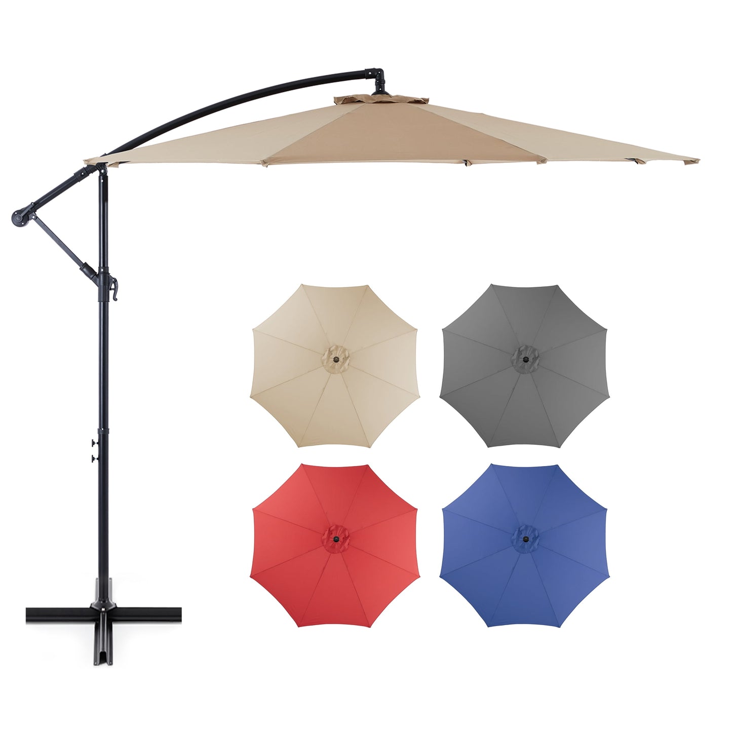 edx 10FT Offset Hanging Patio Umbrella Outdoor with Push Button Tilt & Self-Locking, Polyester Shade, 8 Sturdy Ribs, Khaki