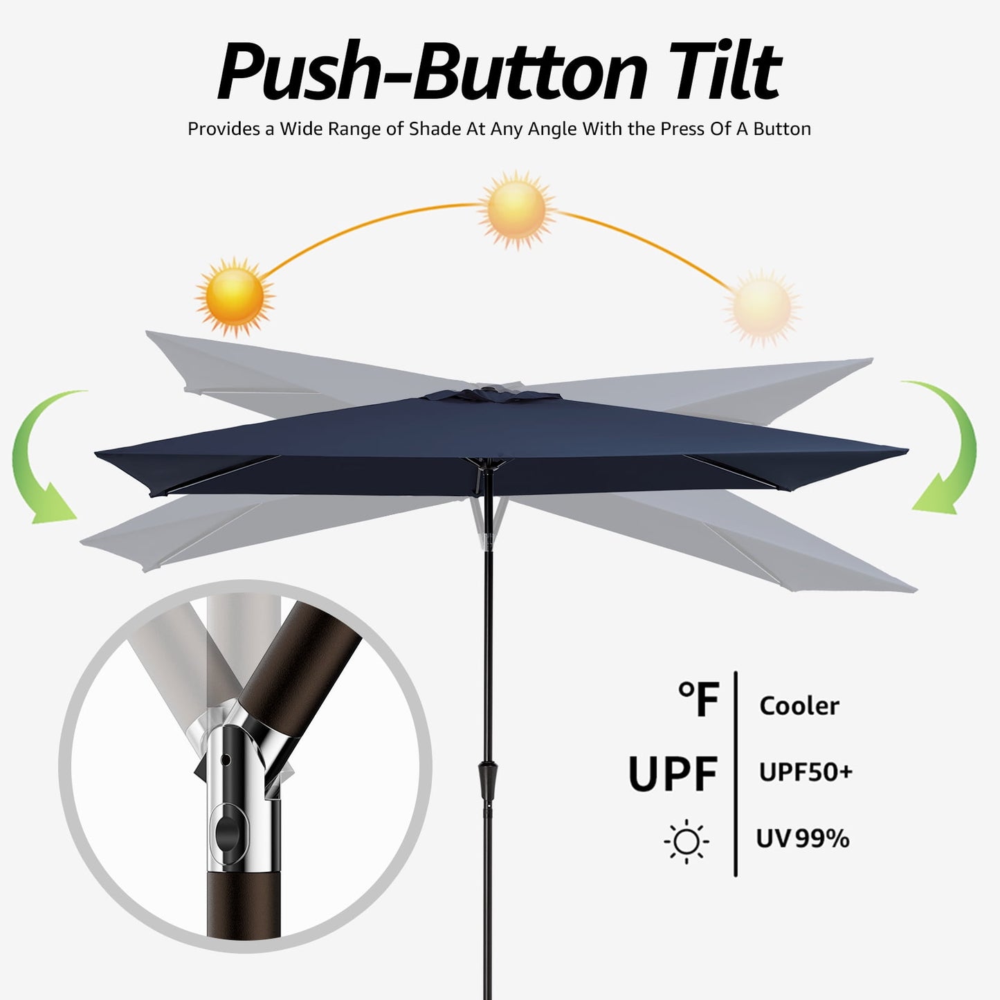 JUSTLET 6.5' x 10' Rectangular Patio Umbrellas, Outdoor Umbrella for Chair, Navy Blue
