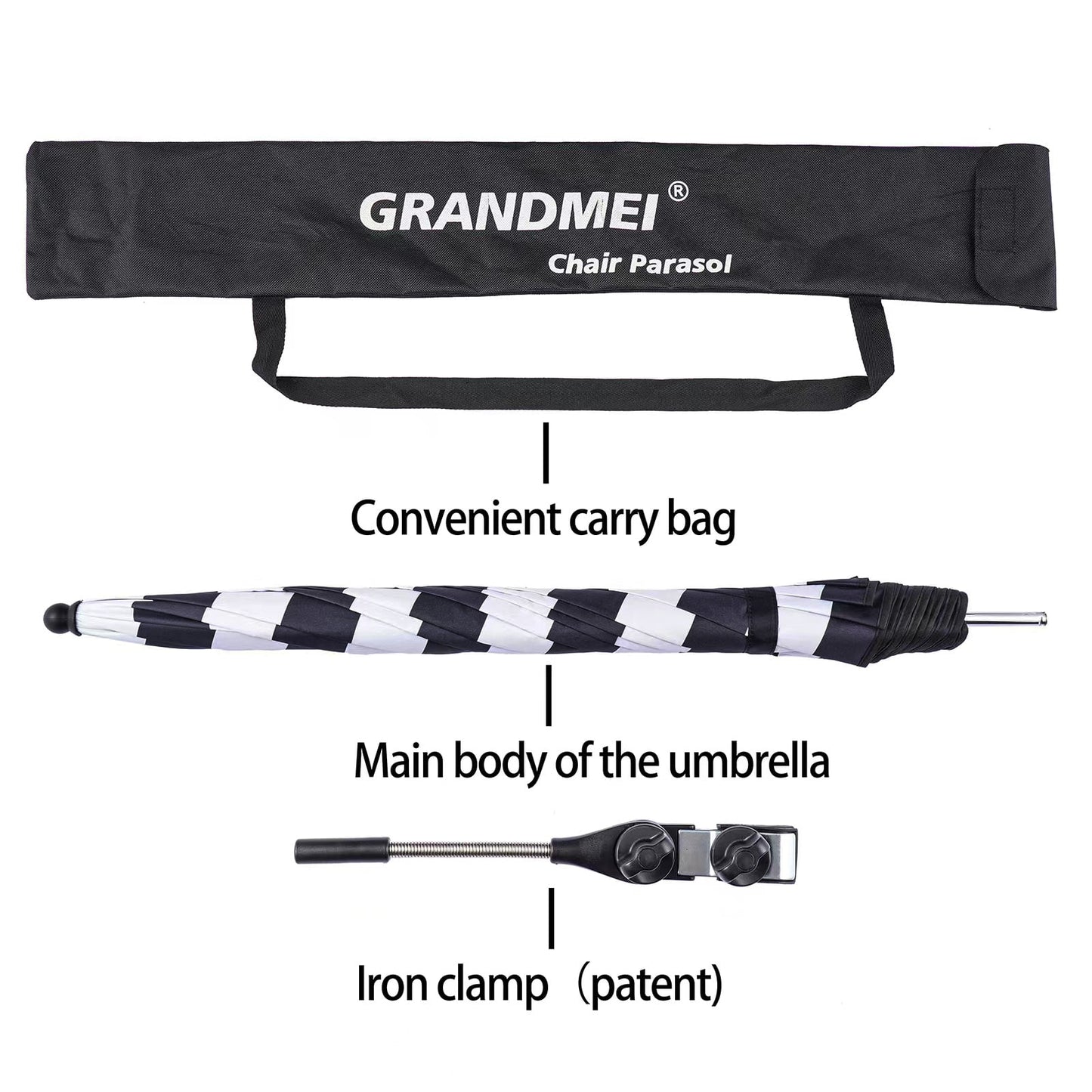 Chair Umbrella with Clamp,46 inches UPF 50+ Clip on Parasol for Patio,Beach Chairs,Strollers,Wheelchairs,Golf Carts