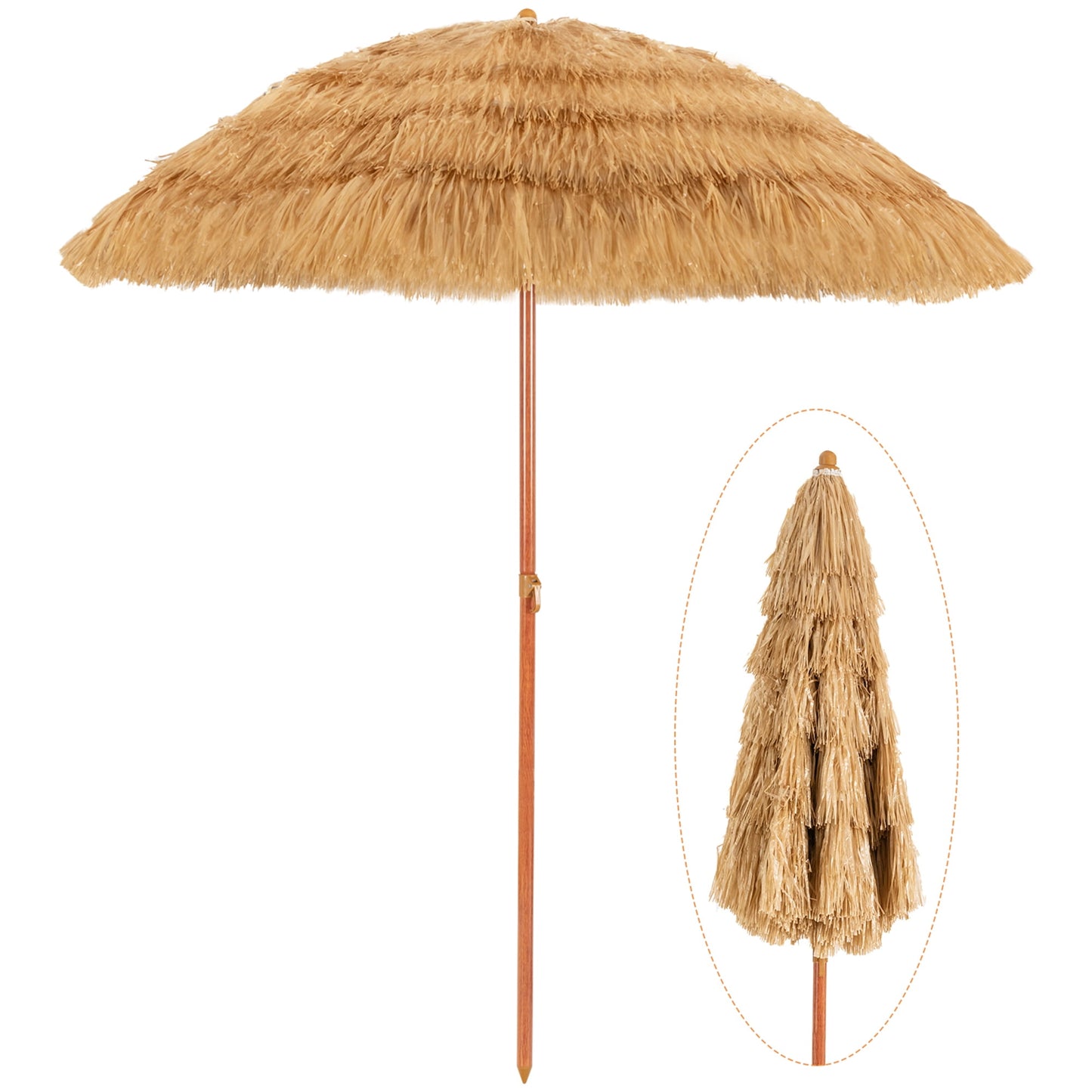 Gymax 6.5ft Thatch Tiki Beach Umbrella Outdoor Patio Umbrella w/ Adjustable Tilt