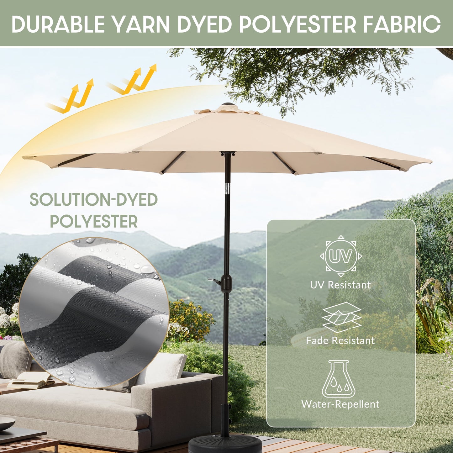 WestinTrends Paolo 9 Ft Outdoor Umbrella, Patio Shade Market Table Umbrella with Push Button Tilt and Easy Open Crank, Beige