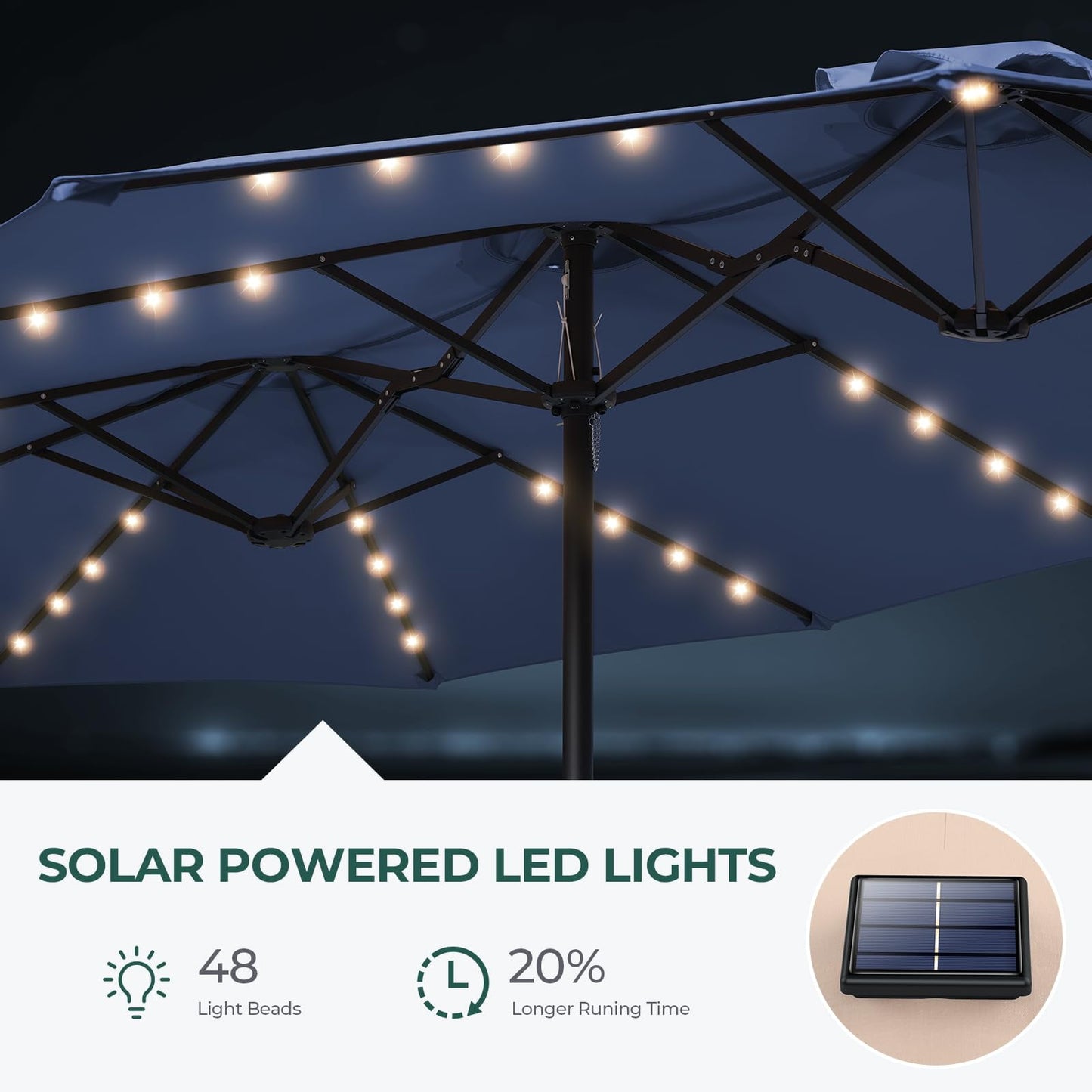 13ft Patio Umbrella with Light and Base Included, Double Sided Outdoor Large Rectangular Patio Umbrella with Crank Handle, for Lawn Garden,Home,Outdoor Activities