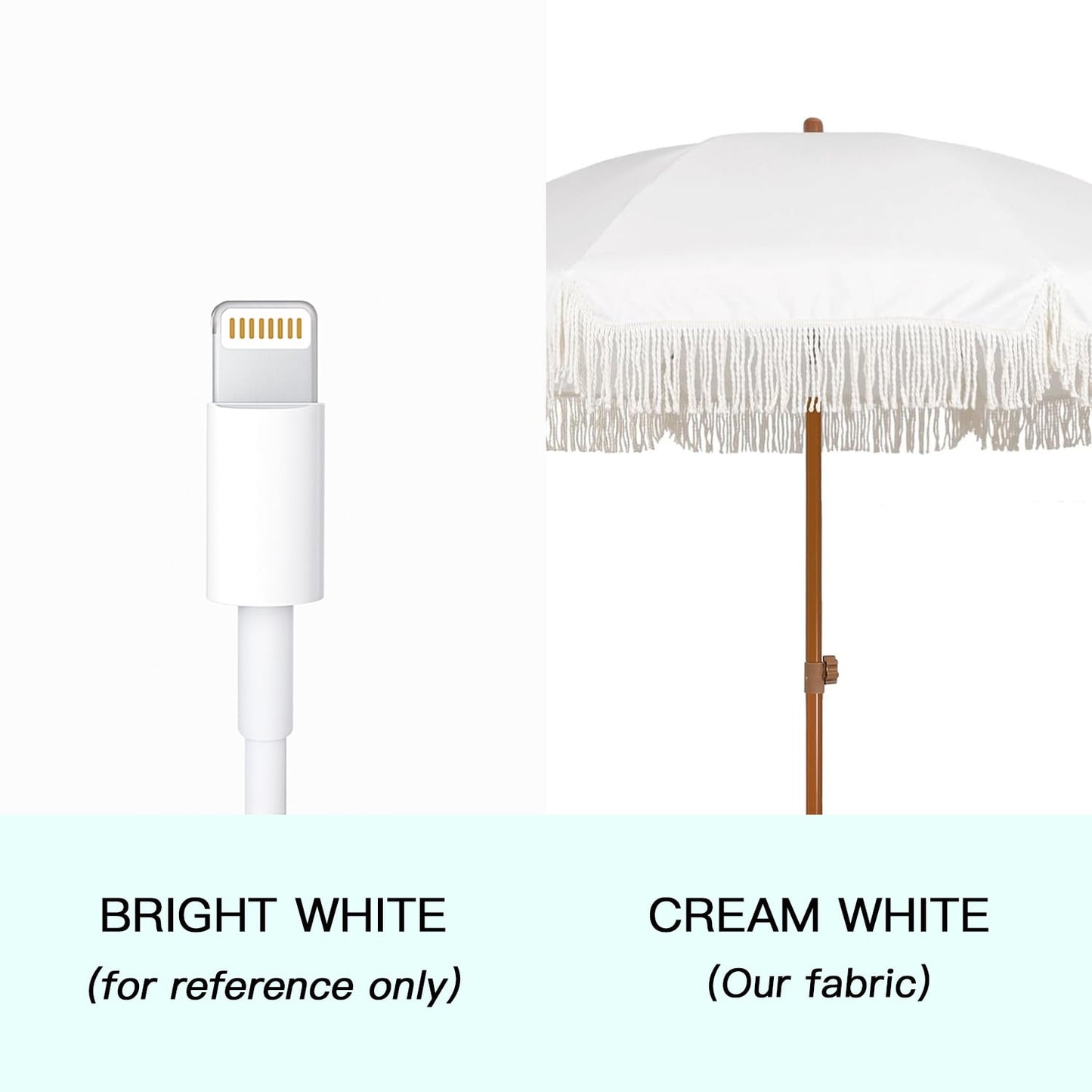 AMMSUN 7ft Fringe Patio Umbrella, Outdoor Table Tassels Umbrella with Push Button Tilt UPF50+ Shade Shelter,Cream White Camping Sun
