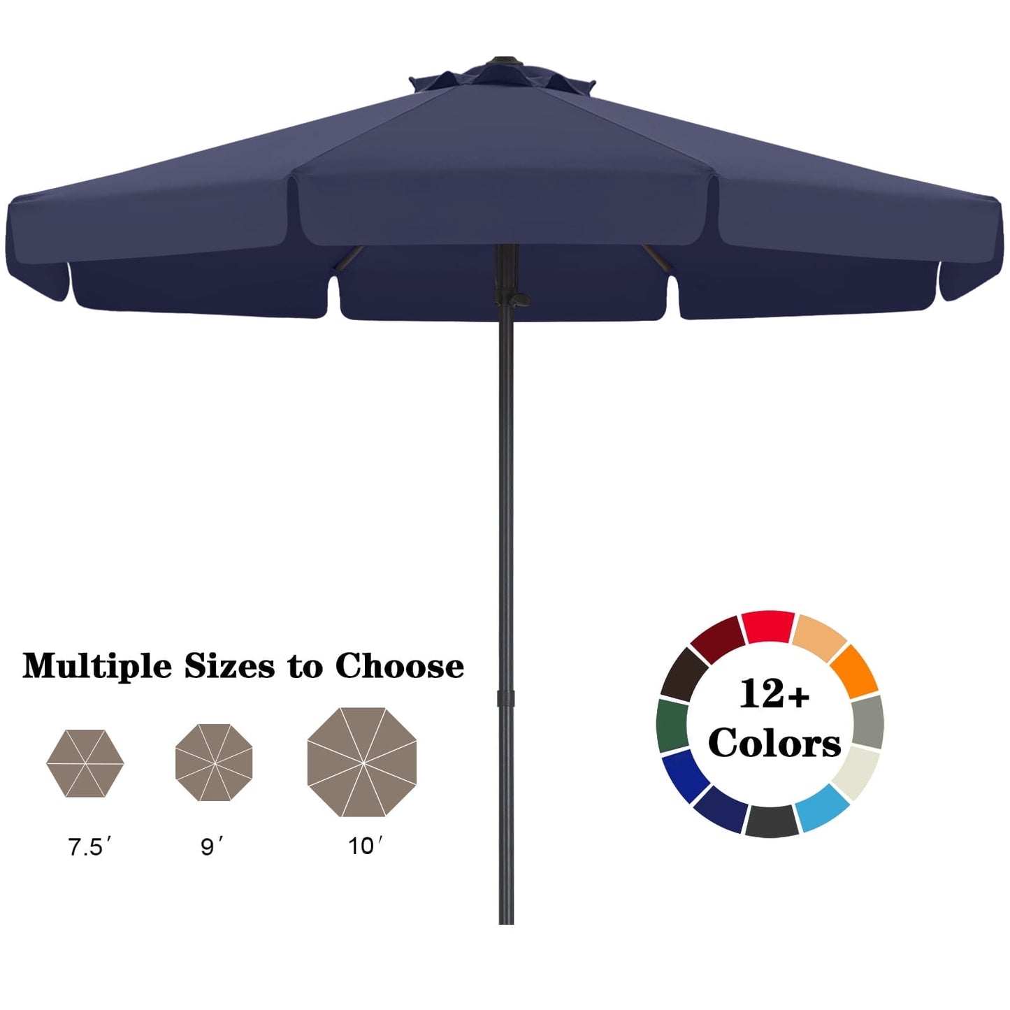 ABCCANOPY 9ft Outdoor Market Hand Push Patio Umbrella With Hanging Edge,12+Colors, Blue