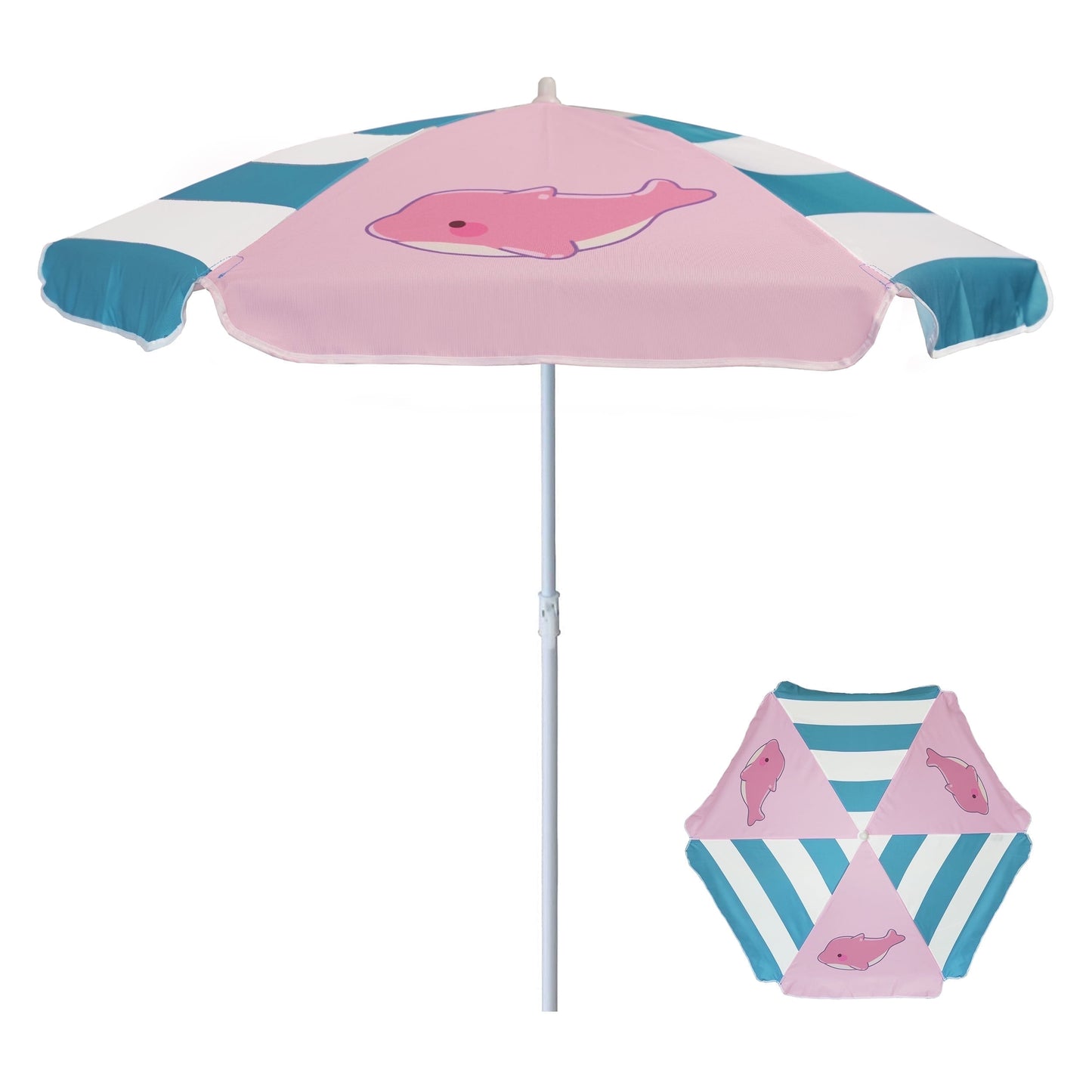 AMMSUN 5ft Seaside Kids Umbrella UPF50+ for Children Sand Water Table Outdoor Play,Boat/Green