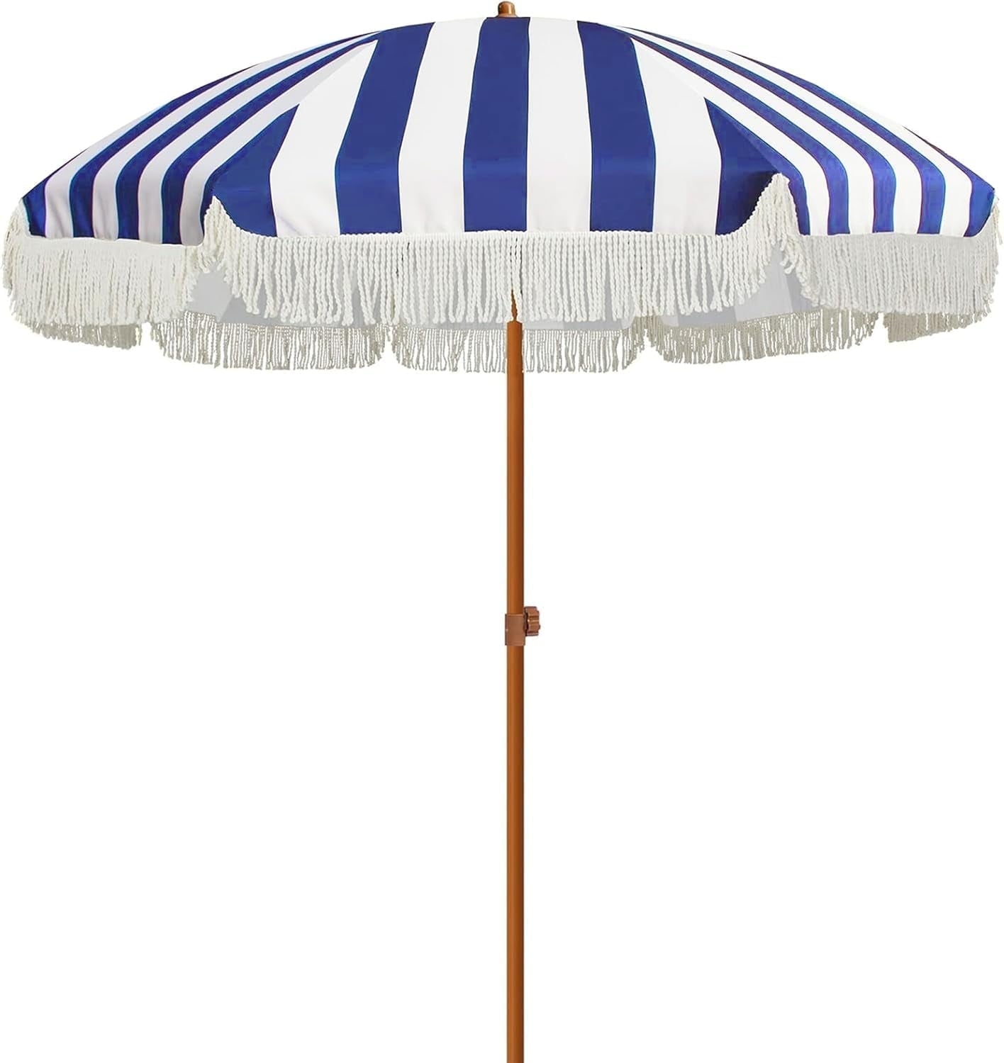 AMMSUN 7ft Fringe Patio Umbrella, Outdoor Table Tassels Umbrella with Push Button Tilt UPF50+ Shade Shelter,Cream White Camping Sun