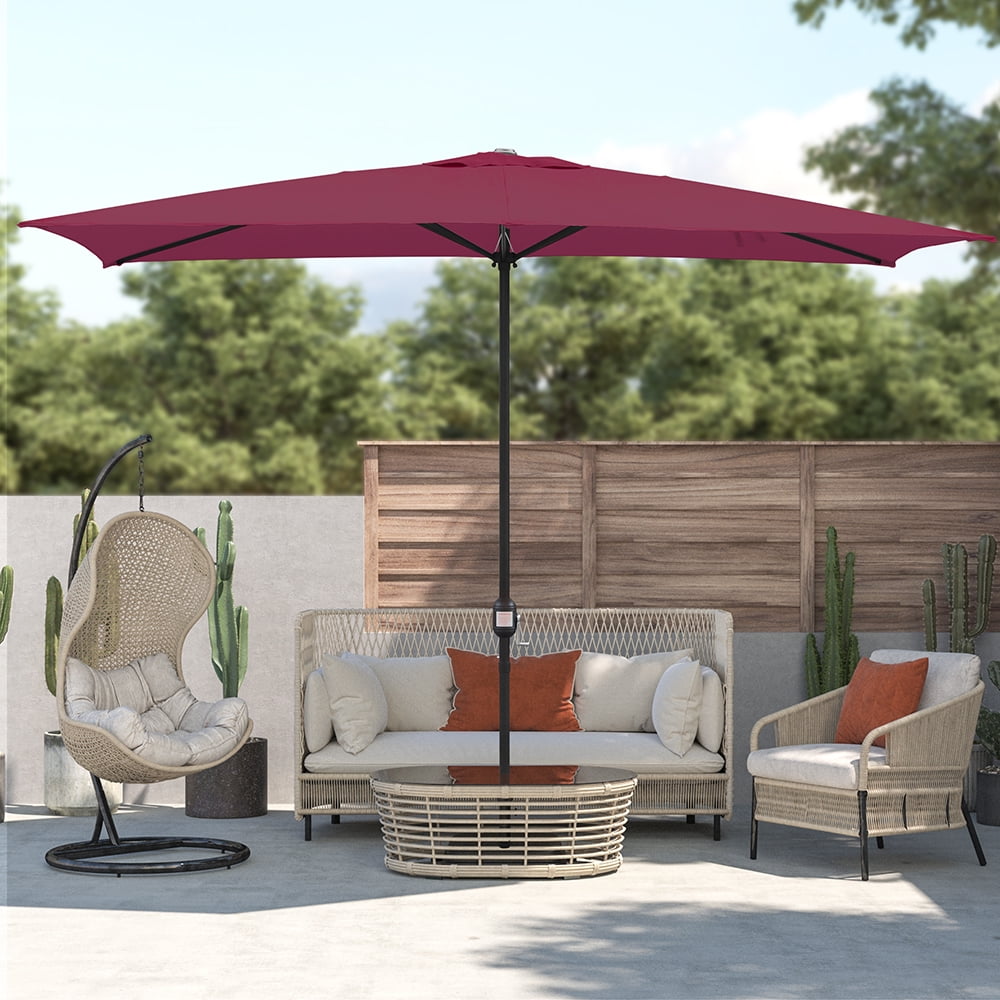 Abble 10x6.5ft Rectangular Patio Umbrella with Crank Handle, Outdoor Market Umbrella with 6 Sturdy Umbrella Ribs, Waterproof, Red