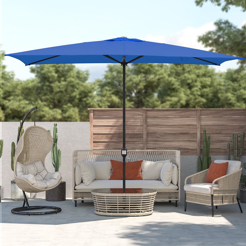 Abble 10x6.5ft Rectangular Patio Umbrella with Crank Handle, Outdoor Market Umbrella with 6 Sturdy Umbrella Ribs, Waterproof, Red