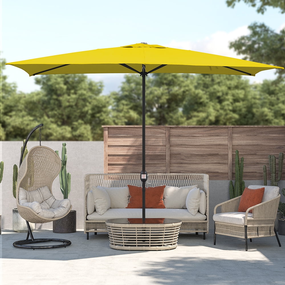 Abble 10x6.5ft Rectangular Patio Umbrella with Crank Handle, Outdoor Market Umbrella with 6 Sturdy Umbrella Ribs, Waterproof, Red