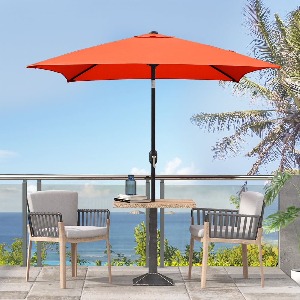 Abble 6.5 Ft Square Outdoor Patio Market Umbrella with Push Button Tilt and Crank Handle, Red