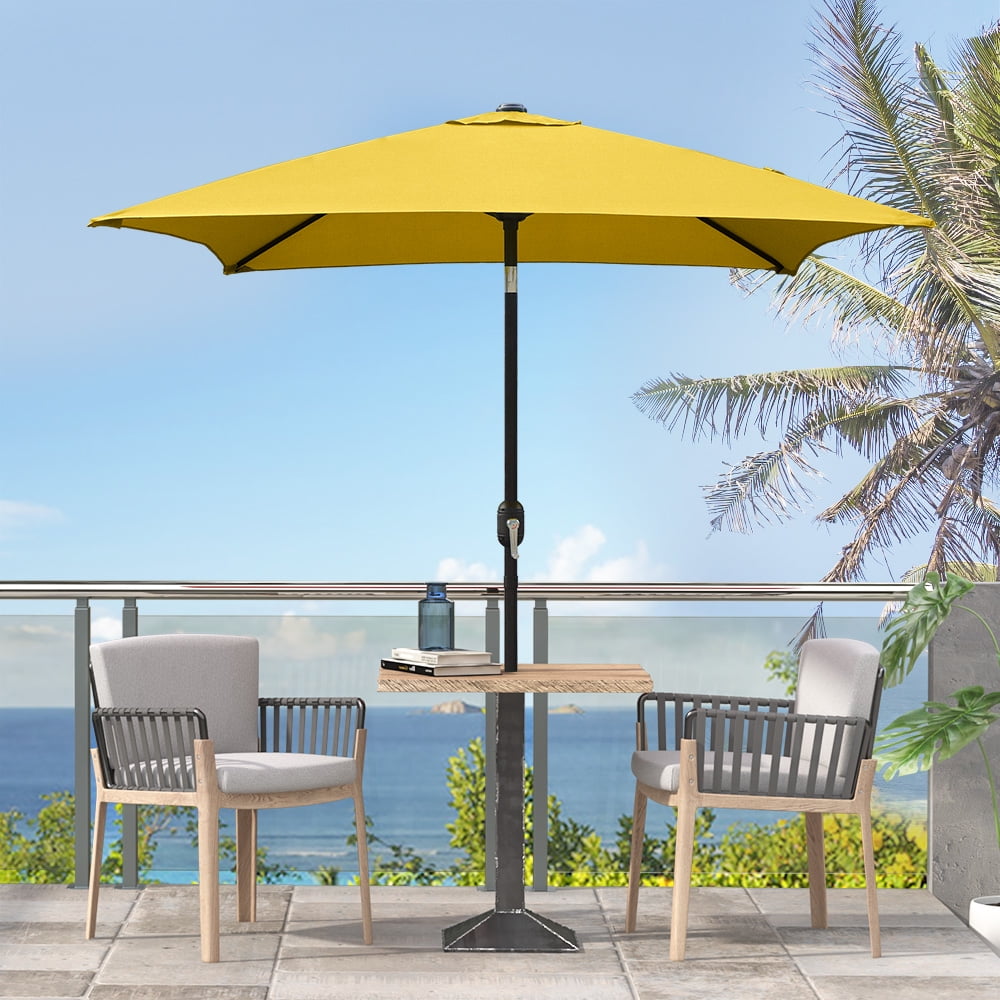 Abble 6.5 Ft Square Outdoor Patio Market Umbrella with Push Button Tilt and Crank Handle, Red