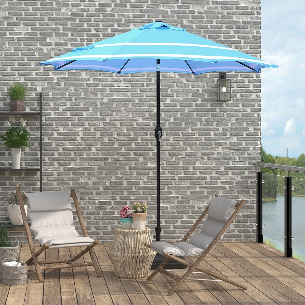 Abble 9FT Black and White Stripe Outdoor Patio Umbrella with Push Button Tilt and Crank Handle, Market Umbrella with 8 Sturdy Umbrella Ribs, Waterproof for Garden Deck Backyard Pool