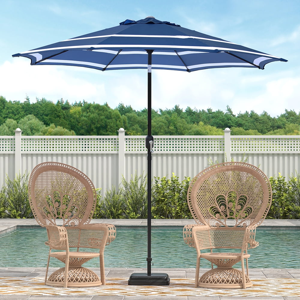 Abble 9FT Black and White Stripe Outdoor Patio Umbrella with Push Button Tilt and Crank Handle, Market Umbrella with 8 Sturdy Umbrella Ribs, Waterproof for Garden Deck Backyard Pool