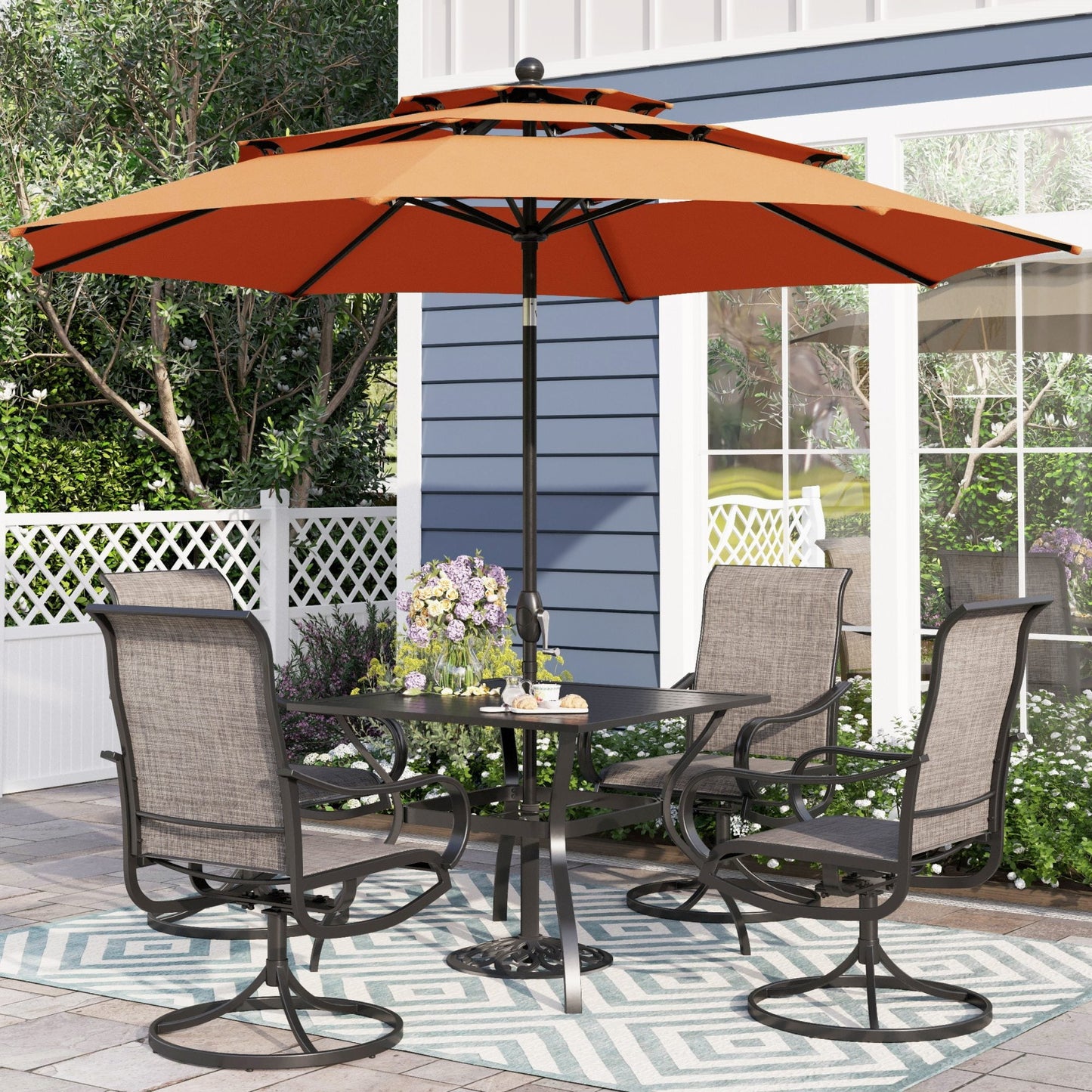 Alpha Joy 10ft 3 Tier Auto-Tilt Outdoor Patio Umbrella Beach Garden Double Vented Table Umbrella with Push Button and Crank, Beige