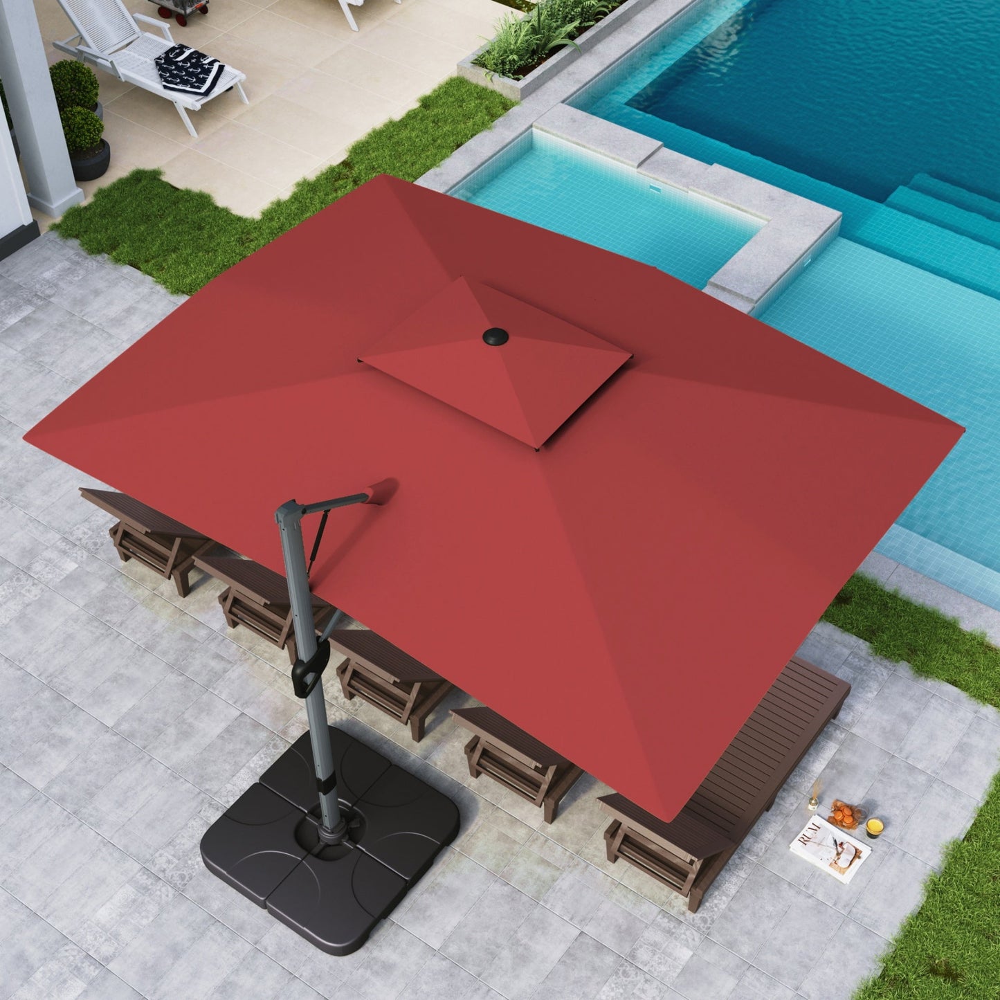 Alpha Joy 12x9ft Outdoor Patio Umbrella Large Rectangle Offset Cantilever Double Umbrella with 360°Rotation, Beige