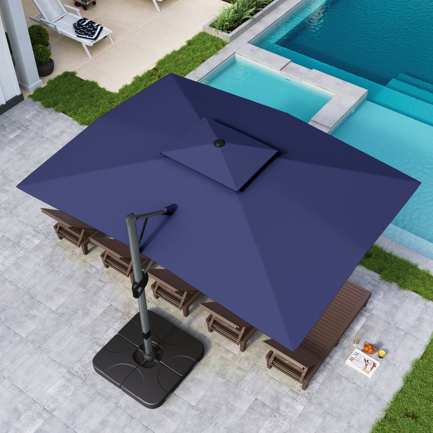 Alpha Joy 12x9ft Outdoor Patio Umbrella Large Rectangle Offset Cantilever Double Umbrella with 360°Rotation, Beige