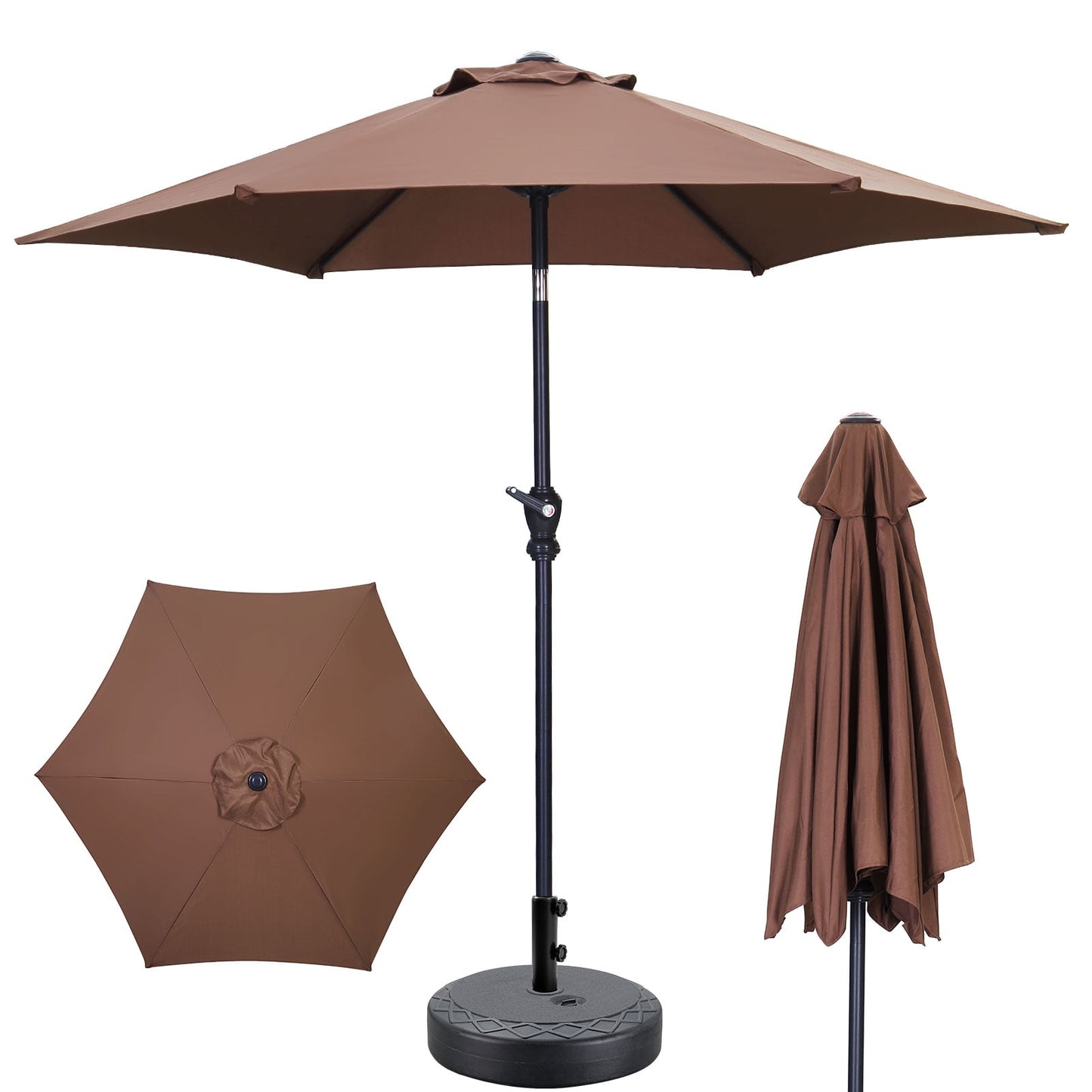 Autlaycil 7.5ft Outdoor Patio Umbrella with Umbrella Weighted Base, Push Button Tilt and Crank, Patio Table Market Umbrella, UV Protection Waterproof for Garden, Deck, Backyard, Pool, Khaki