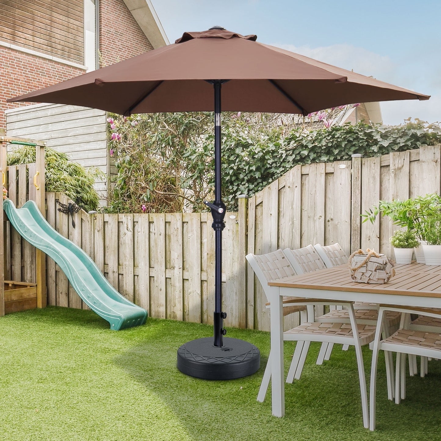 Autlaycil 7.5FT Patio Umbrellas with Push Button Tilt and Crank, Khaki