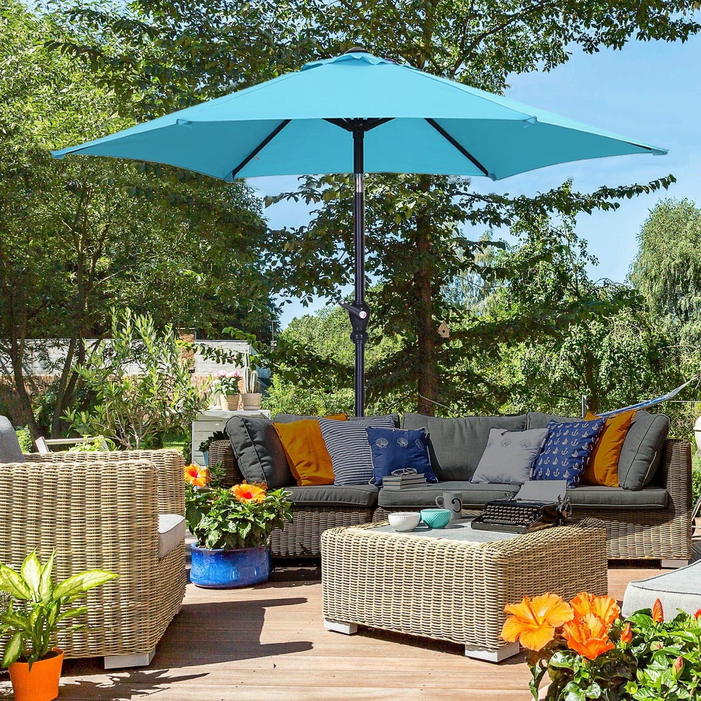 Autlaycil 7.5 ft Patio Umbrella with Tilt and Crank, Adjustable Outdoor Market Umbrellas (BLue)