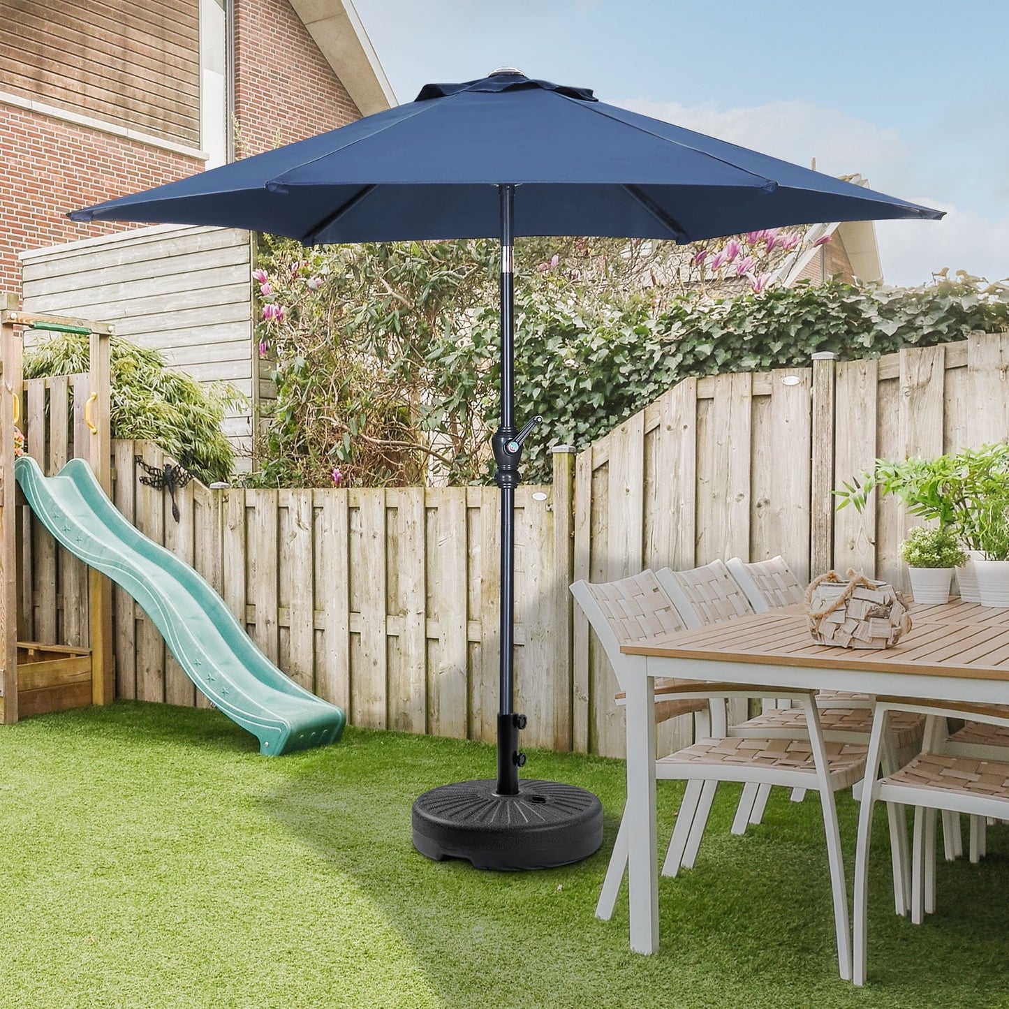 Autlaycil 7.5ft Outdoor Patio Umbrella with Umbrella Weighted Base, Push Button Tilt and Crank, Patio Table Market Umbrella, UV Protection Waterproof for Garden, Deck, Backyard, Pool, Khaki
