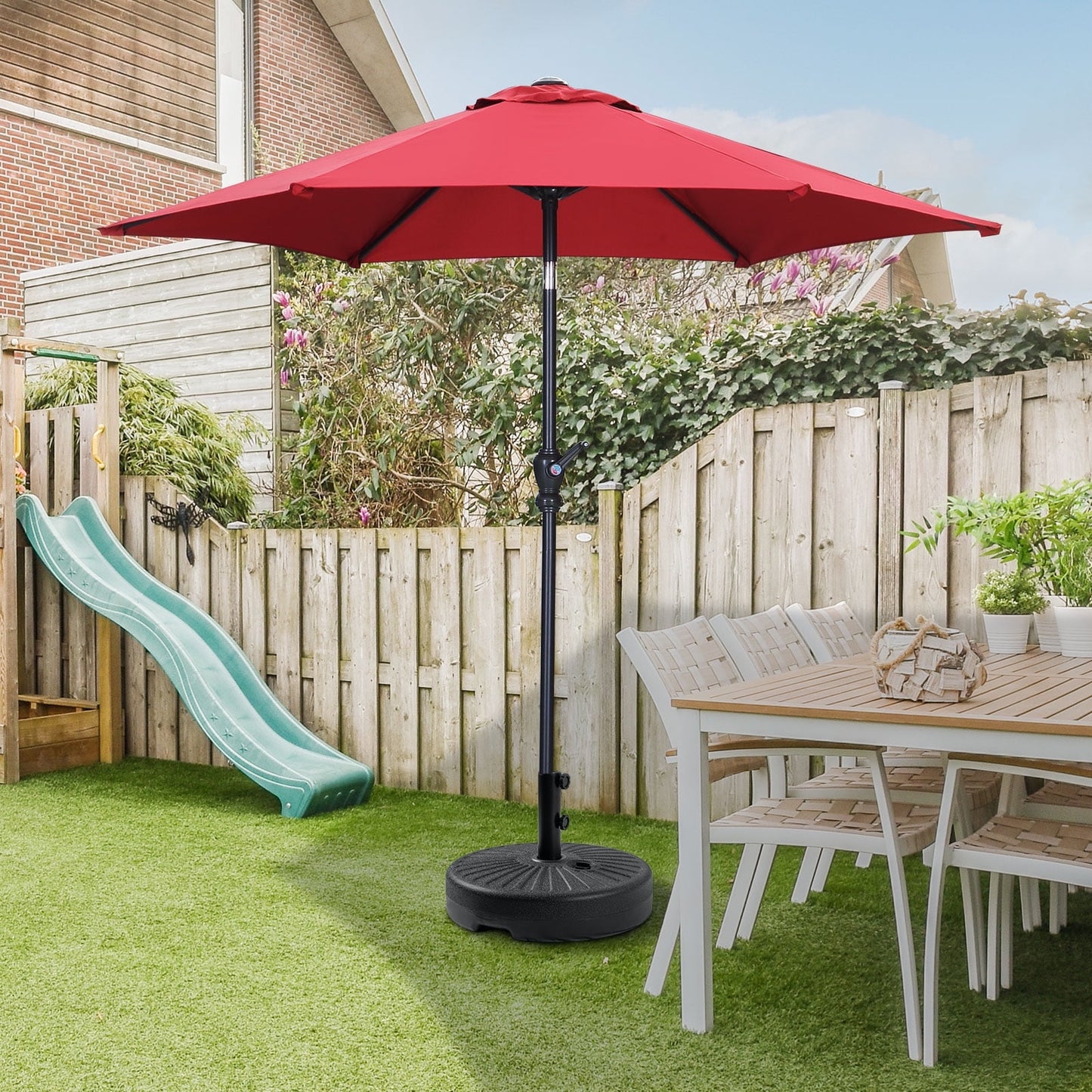 Autlaycil 7.5ft Outdoor Patio Umbrella with Umbrella Weighted Base, Push Button Tilt and Crank, Patio Table Market Umbrella, UV Protection Waterproof for Garden, Deck, Backyard, Pool, Khaki