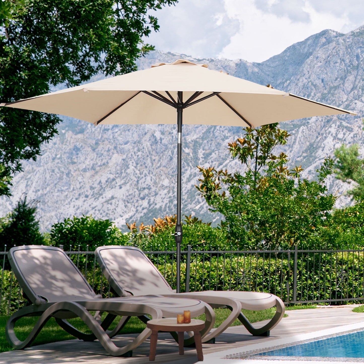 Autlaycil 9Ft Outdoor Umbrella with Tilt, Crank and Sturdy Ribs for Lawn, Garden, Backyard and Pool, White
