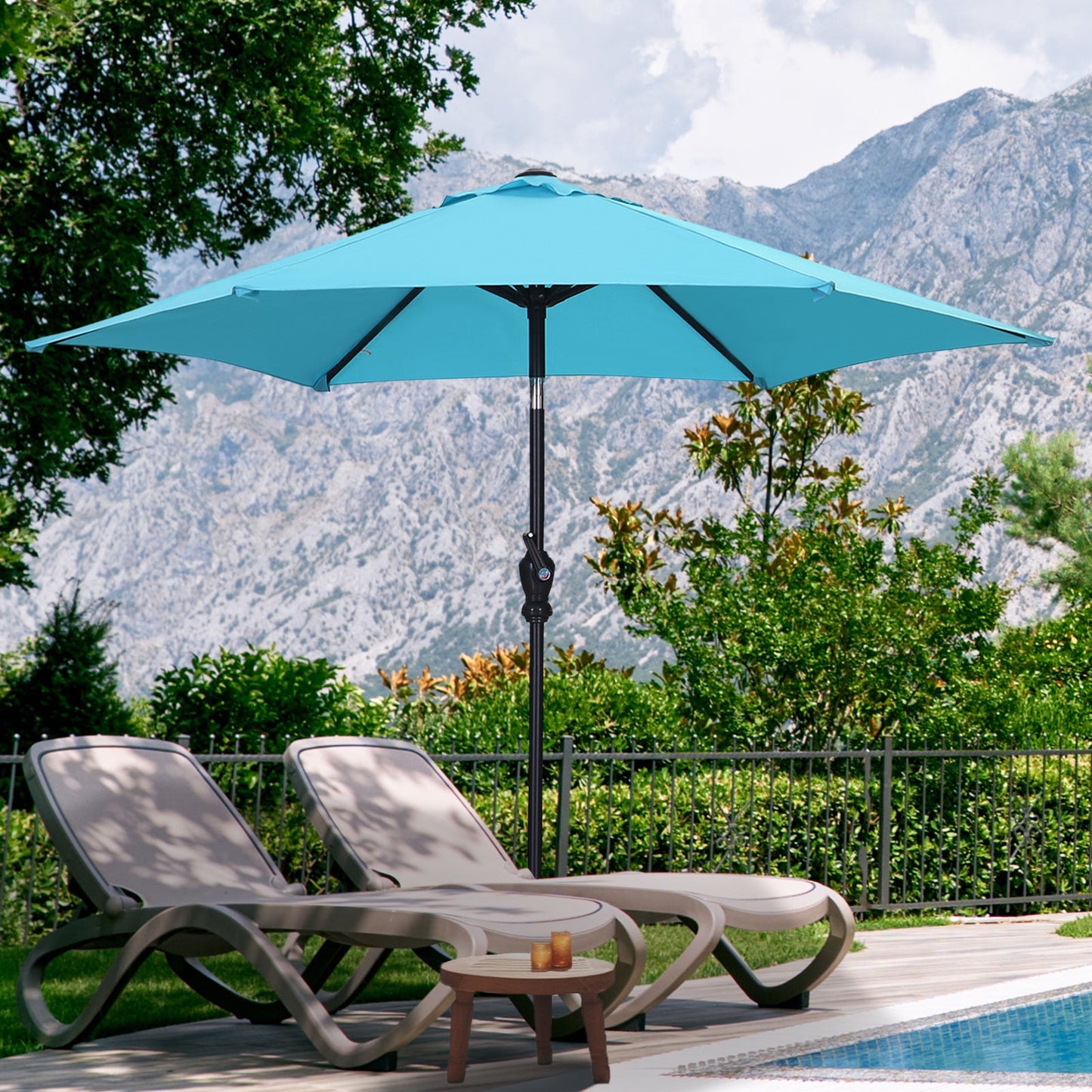 Autlaycil 9Ft Outdoor Umbrella with Tilt, Crank and Sturdy Ribs for Lawn, Garden, Backyard and Pool, White