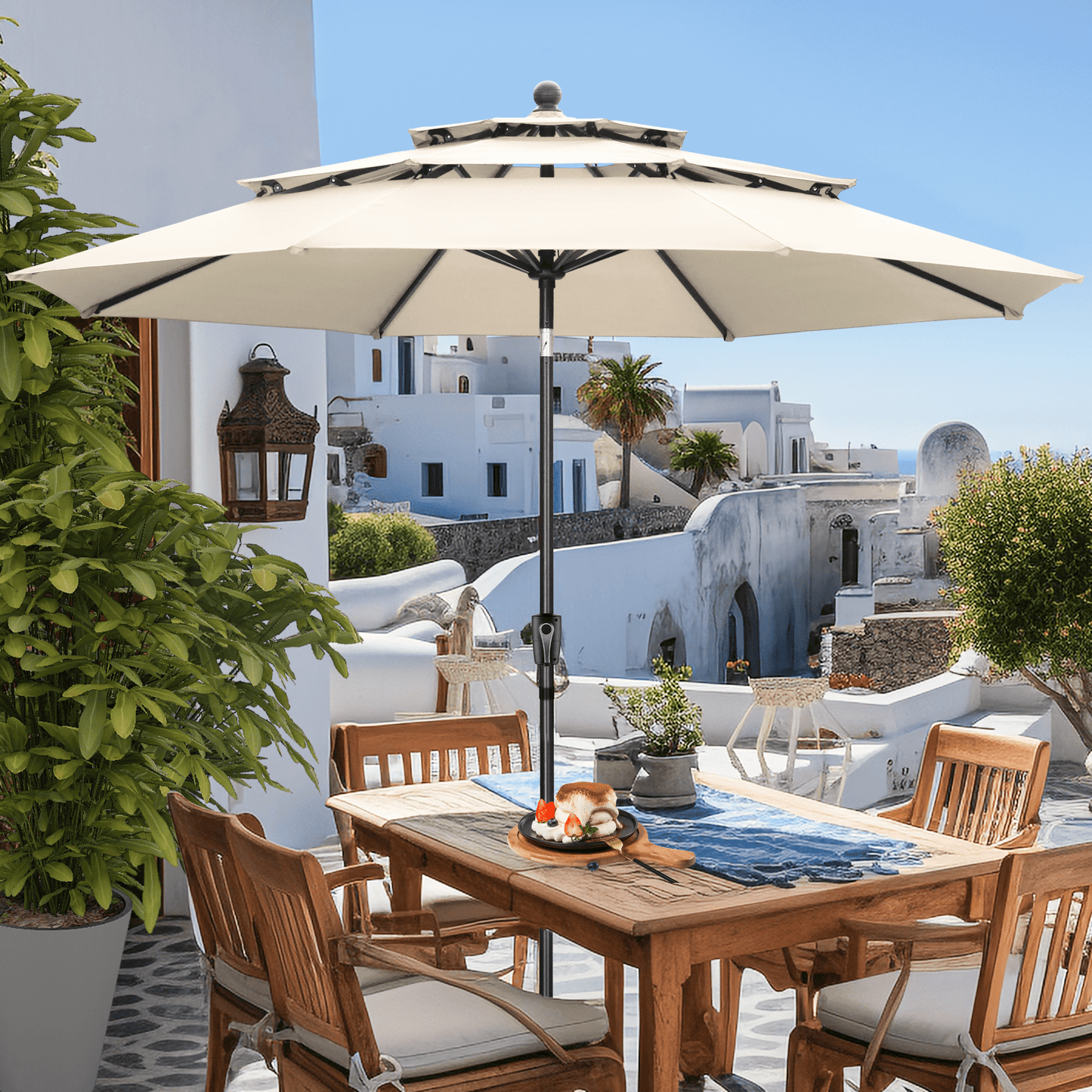 Autlaycil Patio Umbrella 10 ft Outdoor Umbrella with 3 Tiers Adjustable Outdoor Market and Crank Tilt Perfect Table Umbrella for Garden Lawn Backyard Pool, Khaki