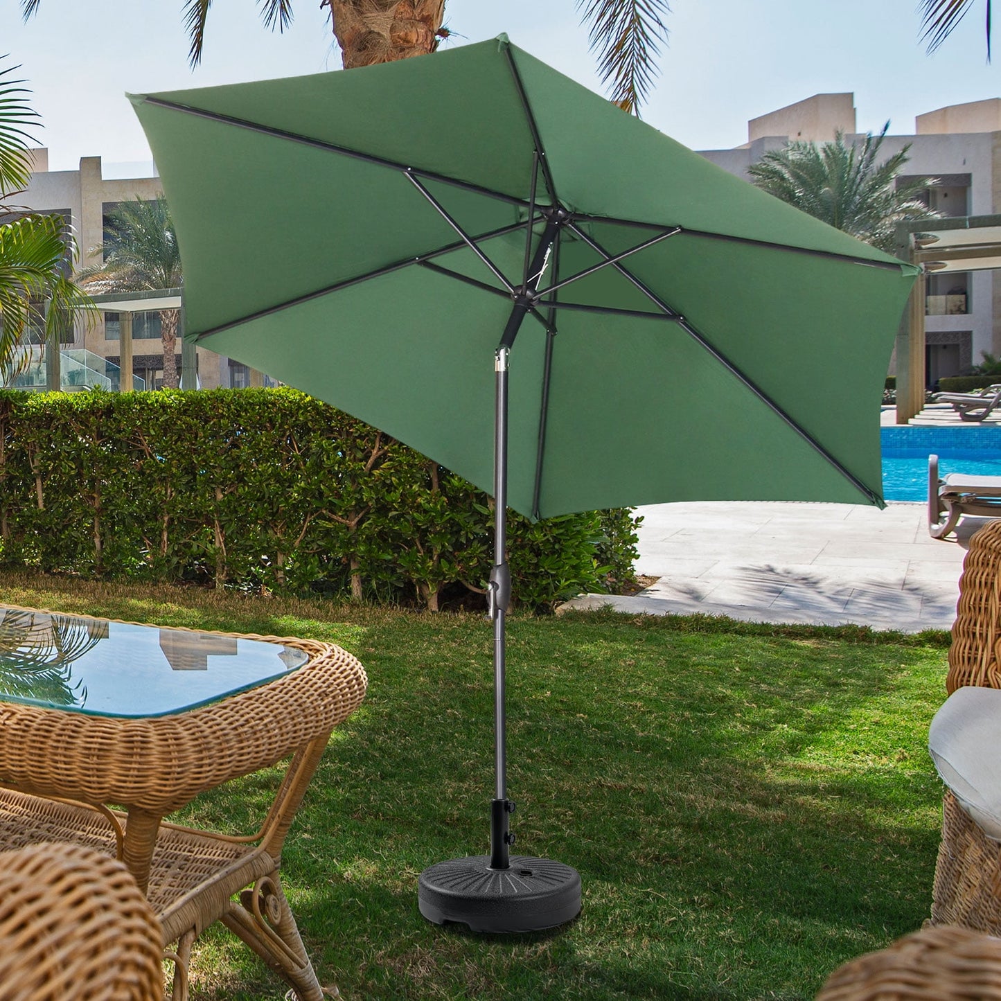 Autlaycil 9Ft Outdoor Umbrella with Tilt, Crank and Sturdy Ribs for Lawn, Garden, Backyard and Pool, White