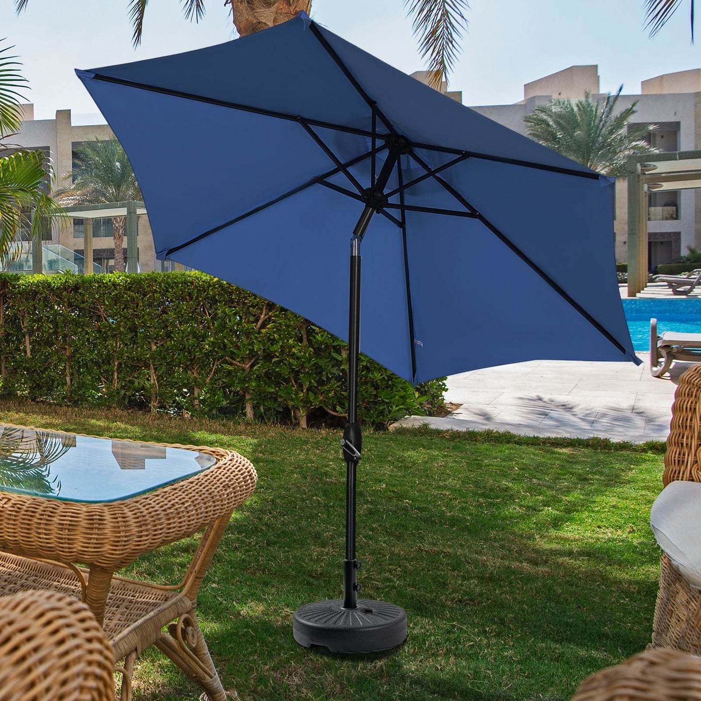 Autlaycil 9Ft Outdoor Umbrella with Tilt, Crank and Sturdy Ribs for Lawn, Garden, Backyard and Pool, White