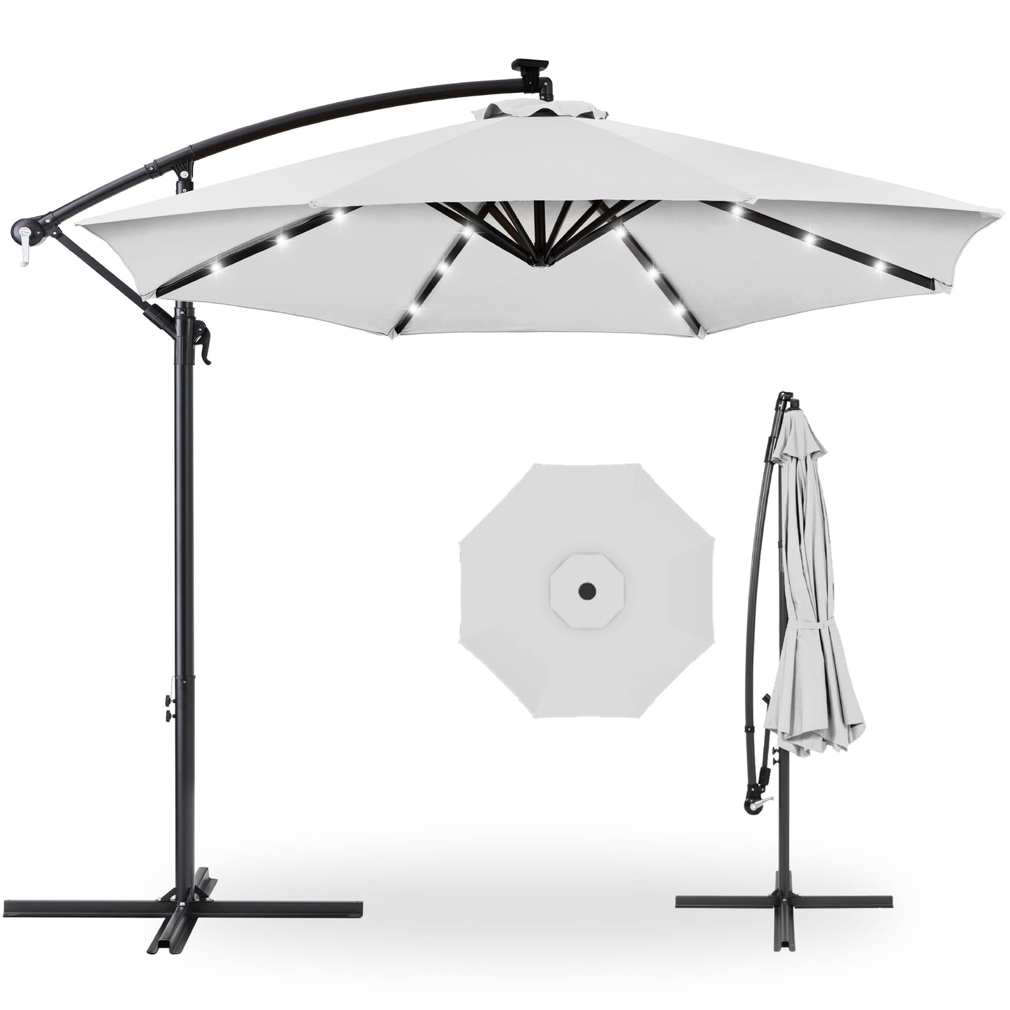 Best Choice Products 10ft Solar LED Offset Hanging Outdoor Market Patio Umbrella w/ Adjustable Tilt - Brown