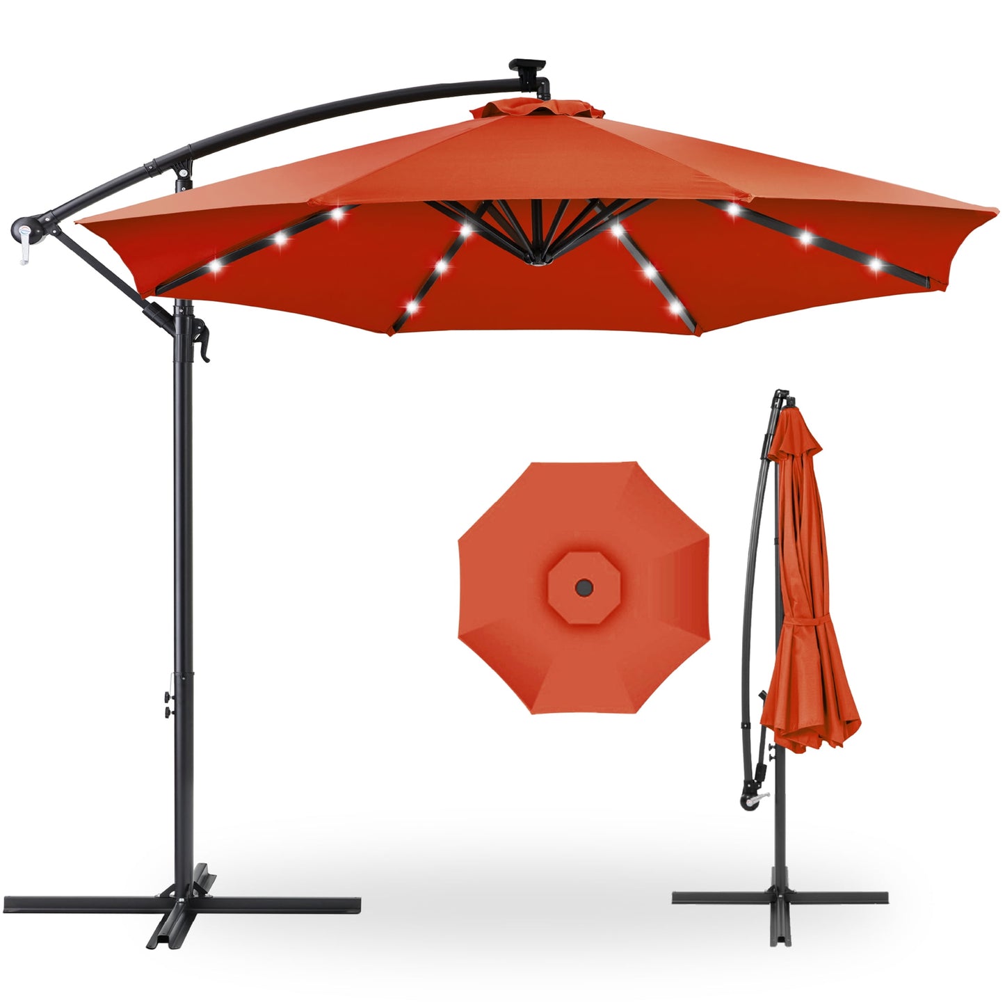 Best Choice Products 10ft Solar LED Offset Hanging Outdoor Market Patio Umbrella w/ Adjustable Tilt - Brown