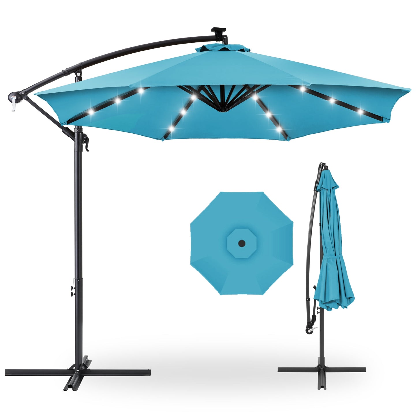 Best Choice Products 10ft Solar LED Offset Hanging Outdoor Market Patio Umbrella w/ Adjustable Tilt - Brown