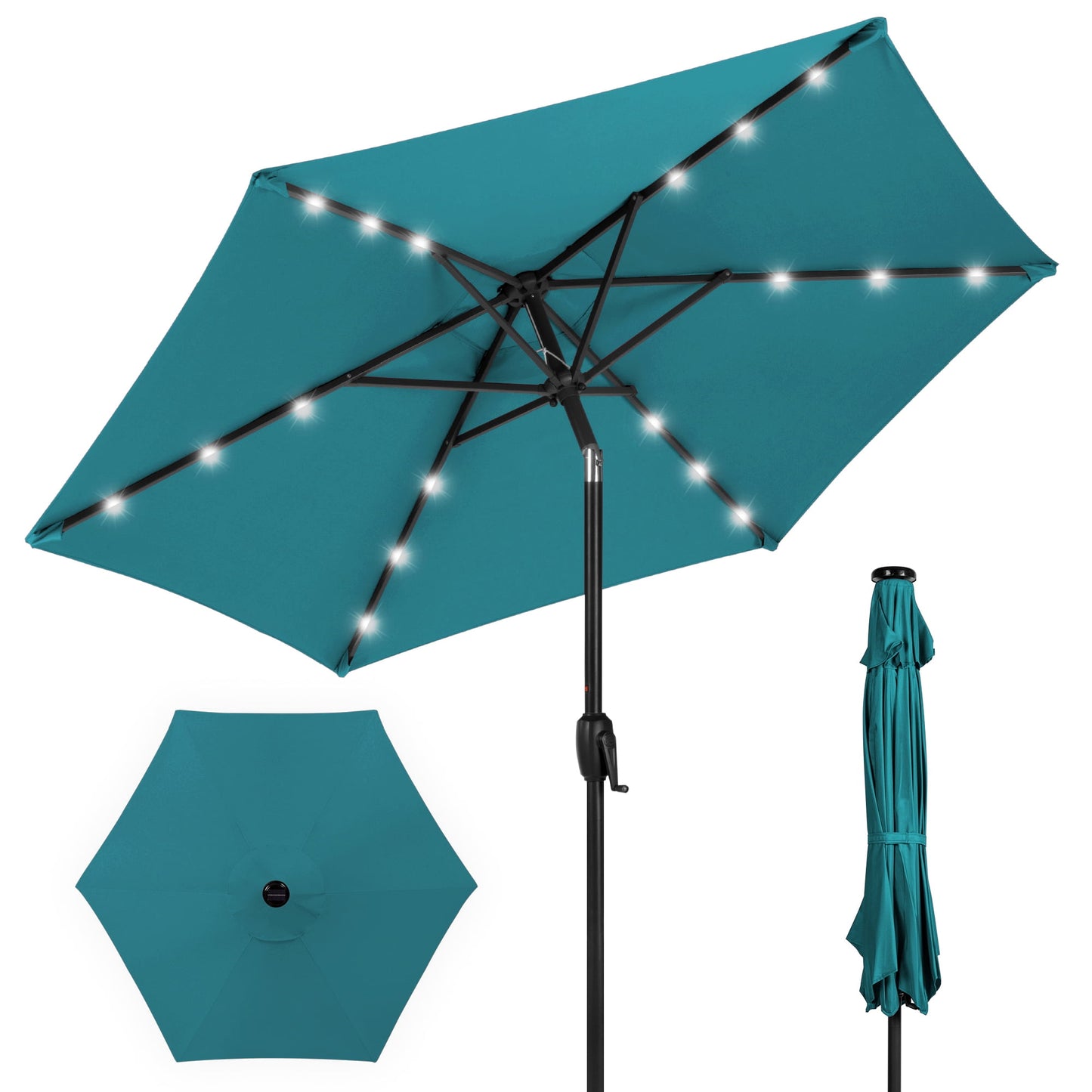 Best Choice Products 7.5ft Outdoor Solar Patio Umbrella for Deck, Pool w/ Tilt, Crank, LED Lights - Yellow