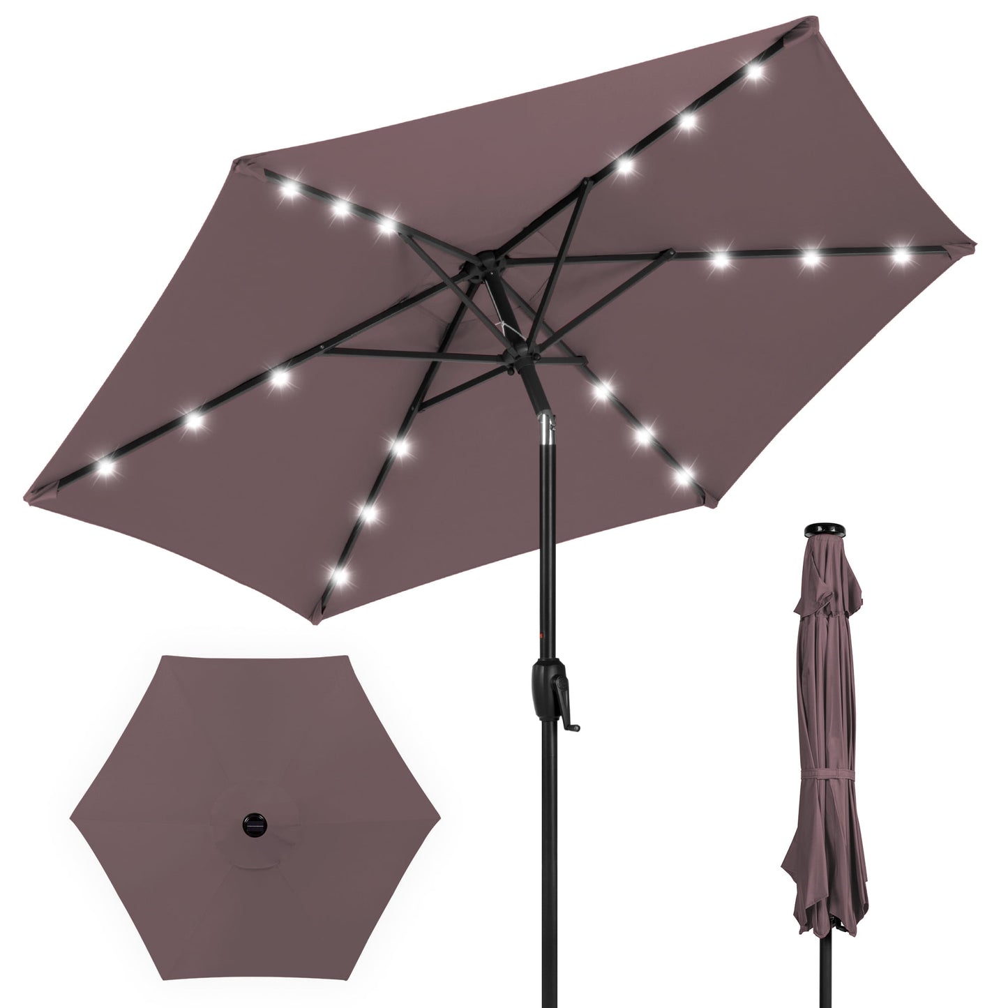 Best Choice Products 7.5ft Outdoor Solar Patio Umbrella for Deck, Pool w/ Tilt, Crank, LED Lights - Yellow