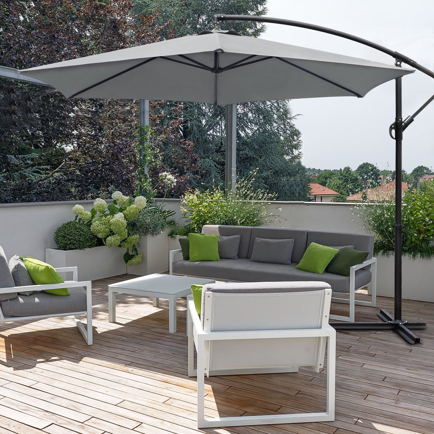 Devoko 10ft Patio Offset Umbrella Outdoor Hanging Umbrellas, White