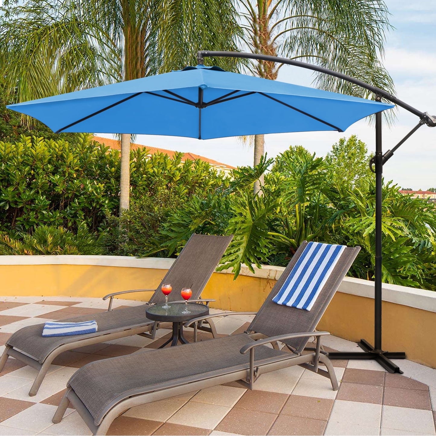 Devoko 10ft Patio Offset Umbrella Outdoor Hanging Umbrellas, White