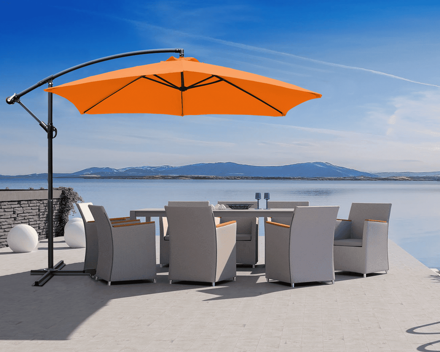 Devoko 10ft Patio Offset Umbrella Outdoor Hanging Umbrellas, White