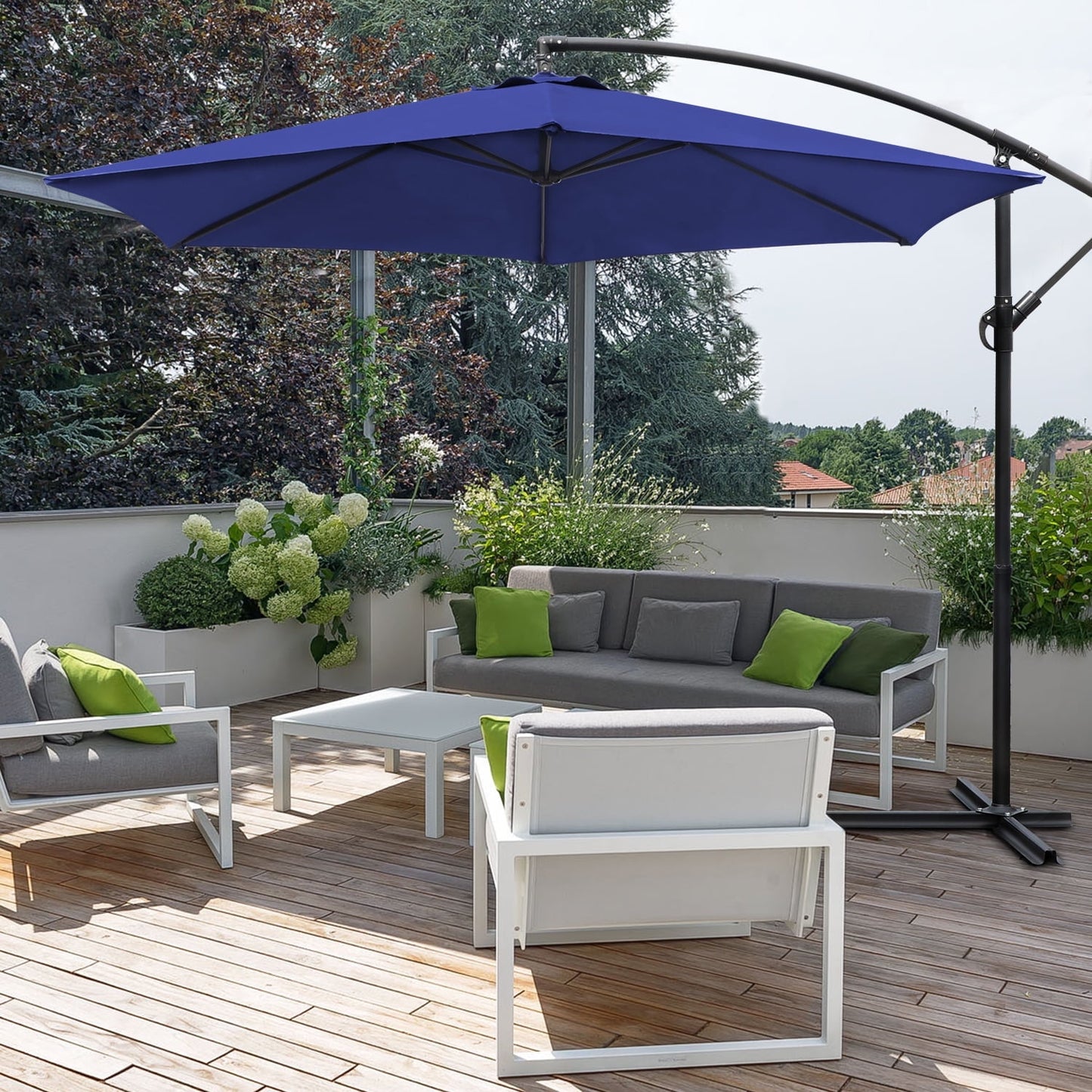 Devoko 10ft Patio Offset Umbrella Outdoor Hanging Umbrellas, White