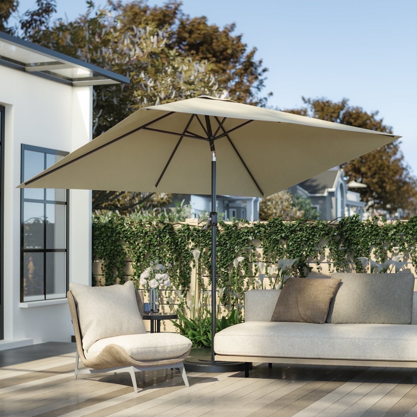 Garpans 10ft Patio Umbrella Outdoor Table Market Umbrella with Push Button Tilt and Crank Handle,Sun Shelter UV Protection Rectangular Beach Umbrellas,Navy Blue