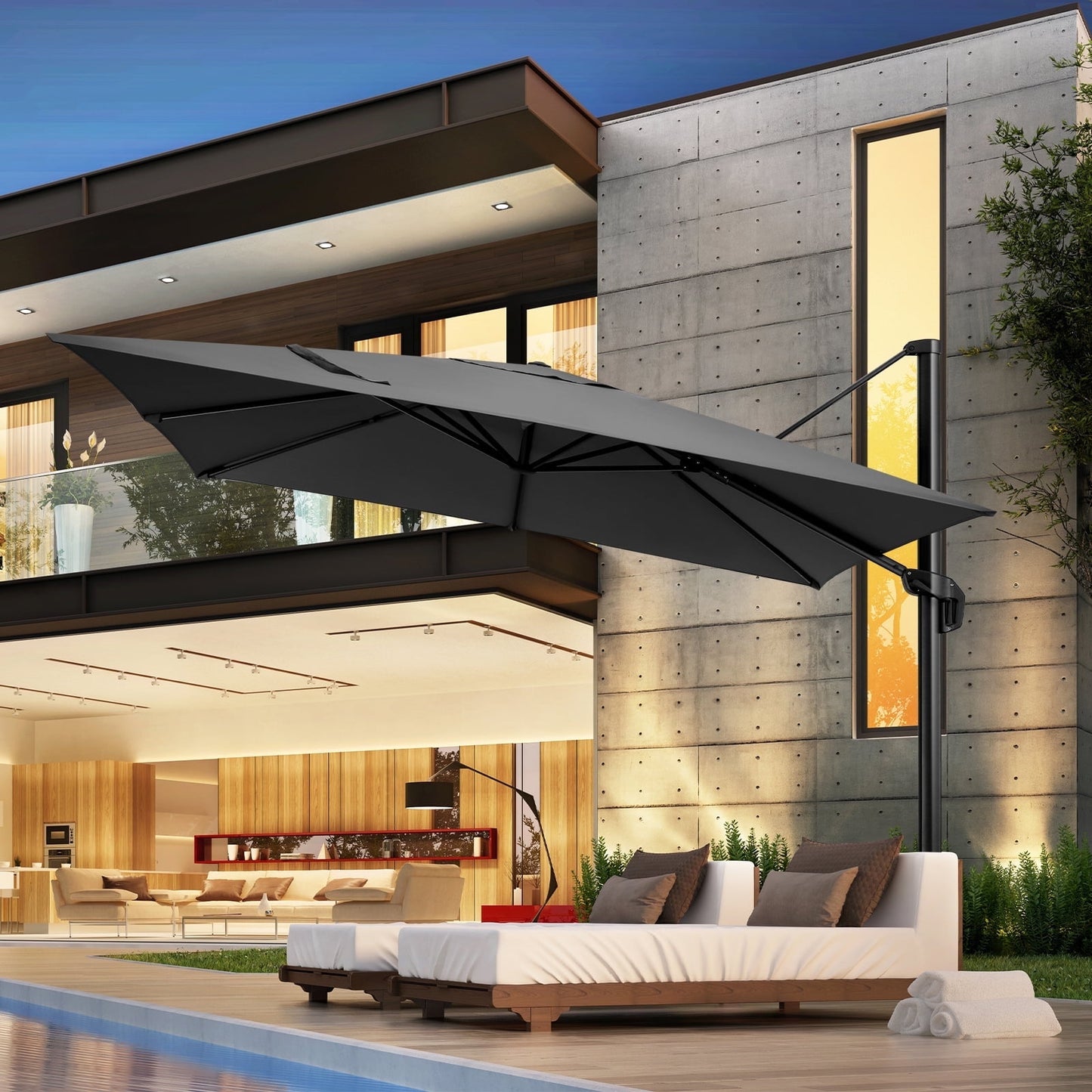 HOTEEL 10 Ft Patio Umbrella Outdoor Cantilever Square Umbrella Aluminum Offset Umbrella with Base, 360° Rotation,Gray
