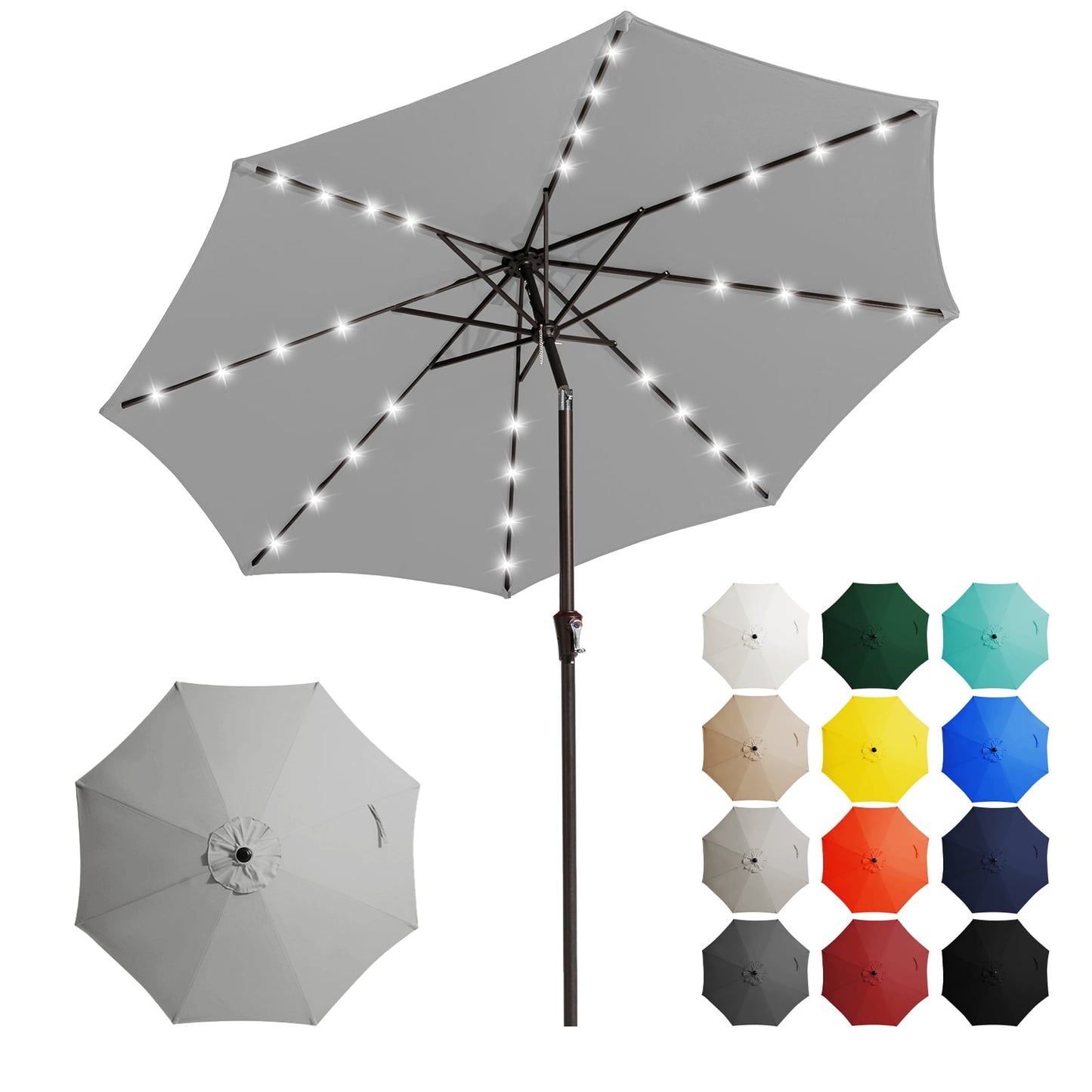 JUSTLET 10 ft Patio Umbrella for Table, Outdoor Sun Umbrella with LED Solar Lights, Navy Blue