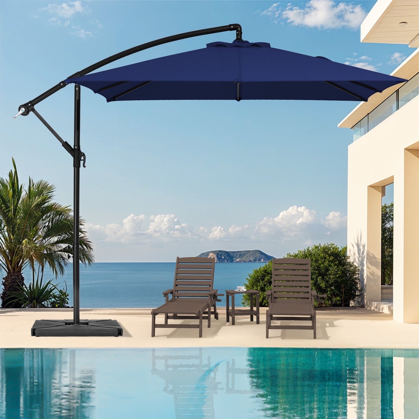 JUSTLET 8 x 8 ft Outdoor Square Hanging Offset Cantilever Umbrella for Garden,Base Included, Orange