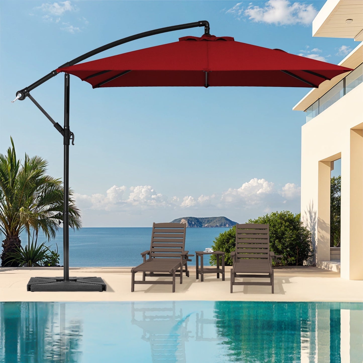 JUSTLET 8 x 8 ft Outdoor Square Hanging Offset Cantilever Umbrella for Garden,Base Included, Orange