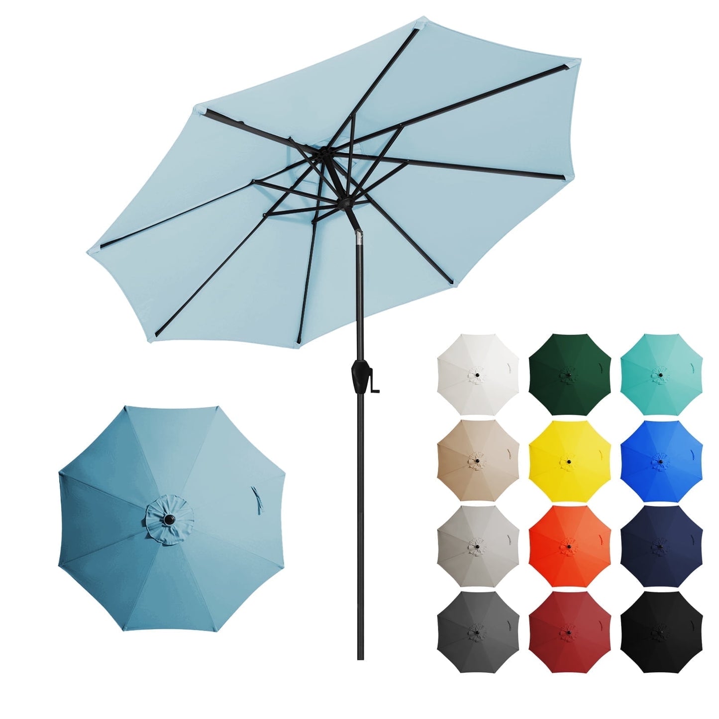 JUSTLET 9FT Outdoor Market Patio Umbrella with 8 Reinforced Steel Ribs, Crank Lift, Push Button Tilt, UV-Resistant, Windproof & Waterproof – Beige