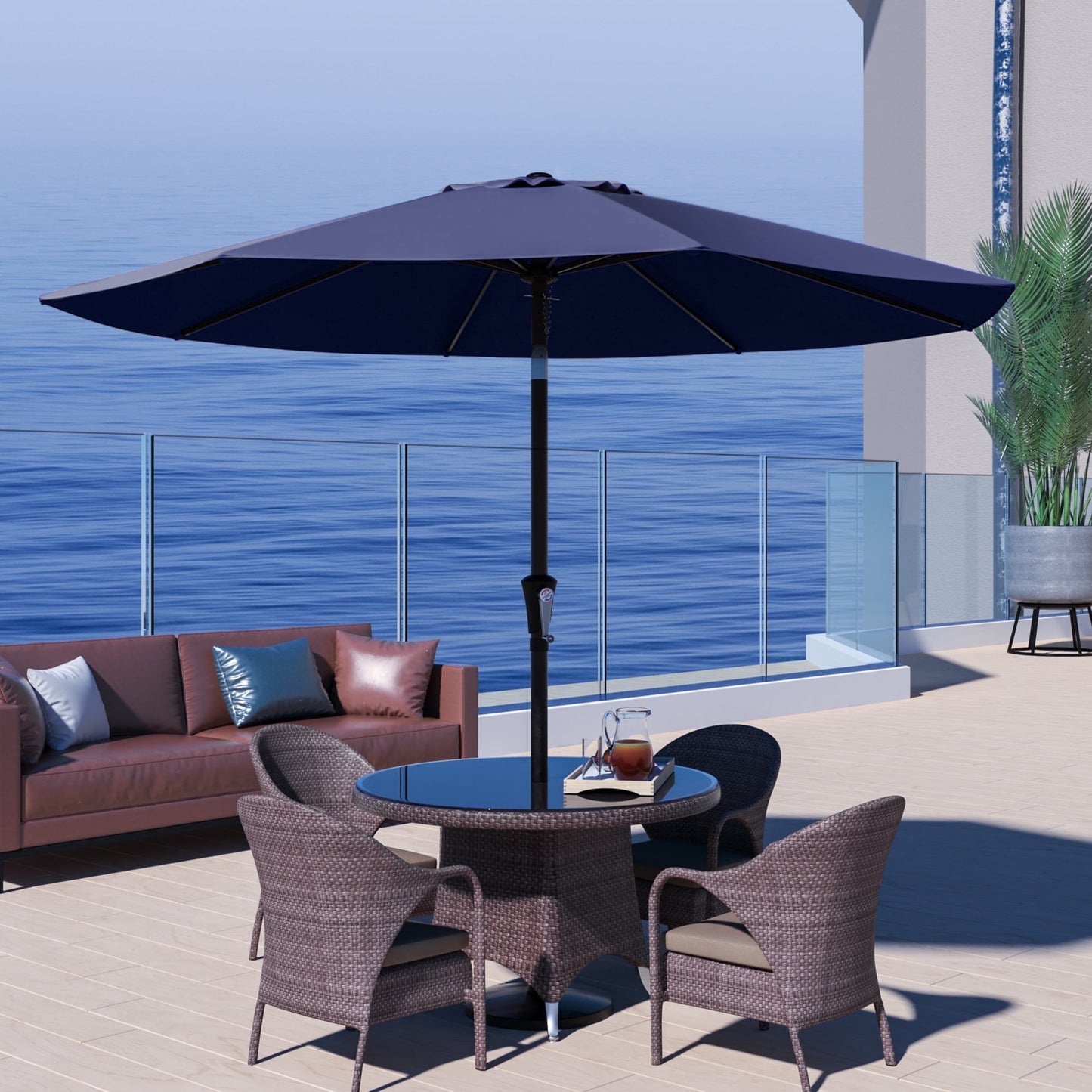 JUSTLET 9FT Outdoor Market Patio Umbrella with 8 Reinforced Steel Ribs, Crank Lift, Push Button Tilt, UV-Resistant, Windproof & Waterproof – Beige